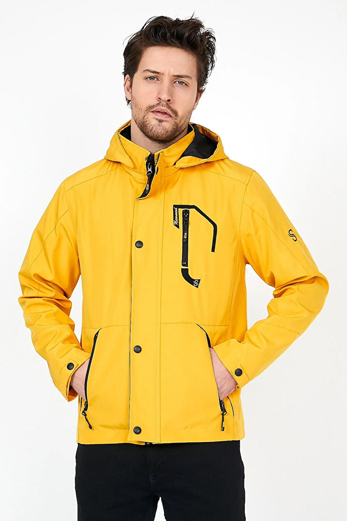 YENİ SEZON ERKEK SARI SOFTSHELL KAPÜŞONLU İÇ CEPLİ SU VE RÜZGAR GEÇİRMEZ MEVSİMLİK&YAZLIK MONT