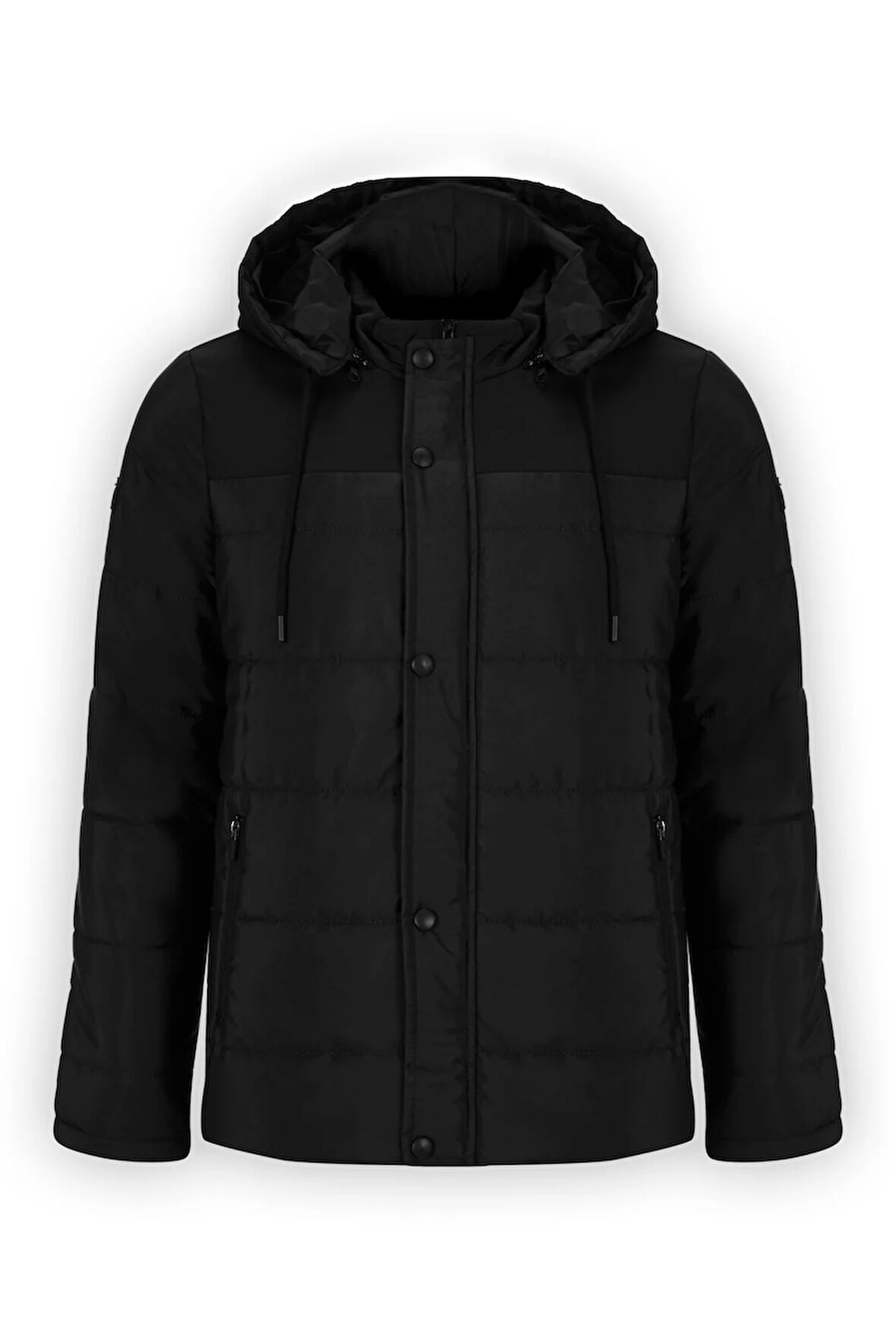 Erkek Siyah Çıkarılabilir Kapüşonlu İç Cepli İçi Kürkü Yıkanabilir Kapütone Mont&Kaban