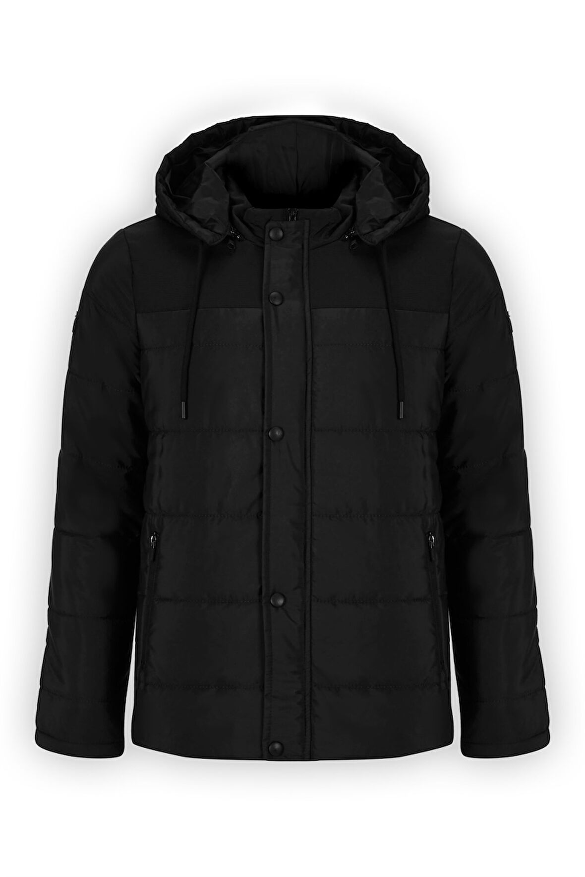 Erkek Siyah Çıkarılabilir Kapüşonlu İç Cepli İçi Kürkü Yıkanabilir Kapütone Mont&Kaban