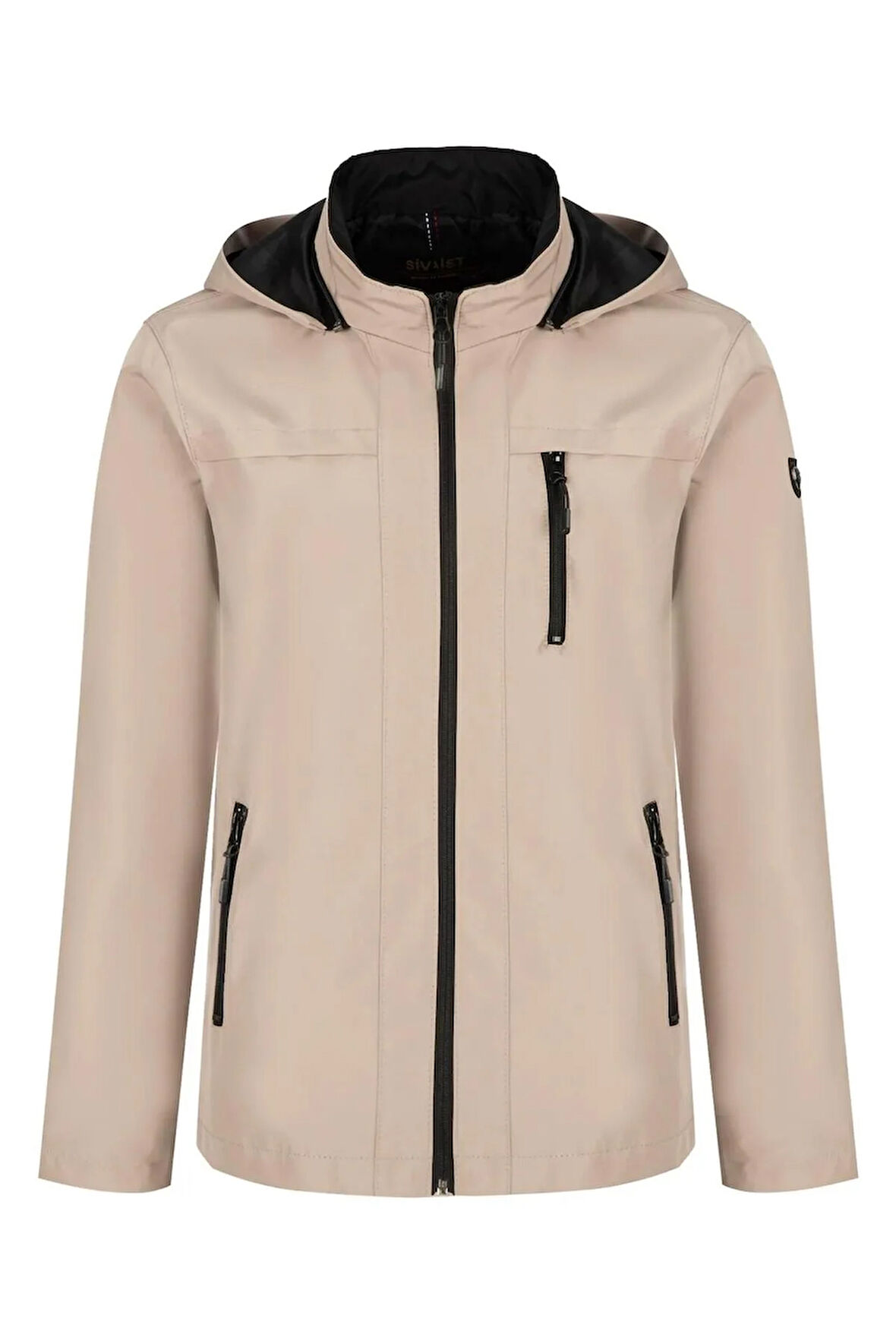 Erkek Krem %100 Su Geçirmez İç Cepli Çıkartılabilir Kapüşonlu Yazlık Mont