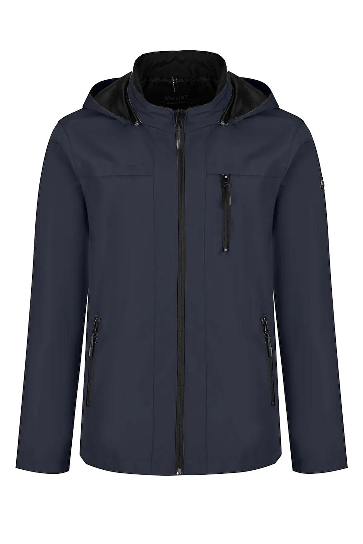 Erkek Lacivert %100 Su Geçirmez İç Cepli Çıkartılabilir Kapüşonlu Yazlık Mont