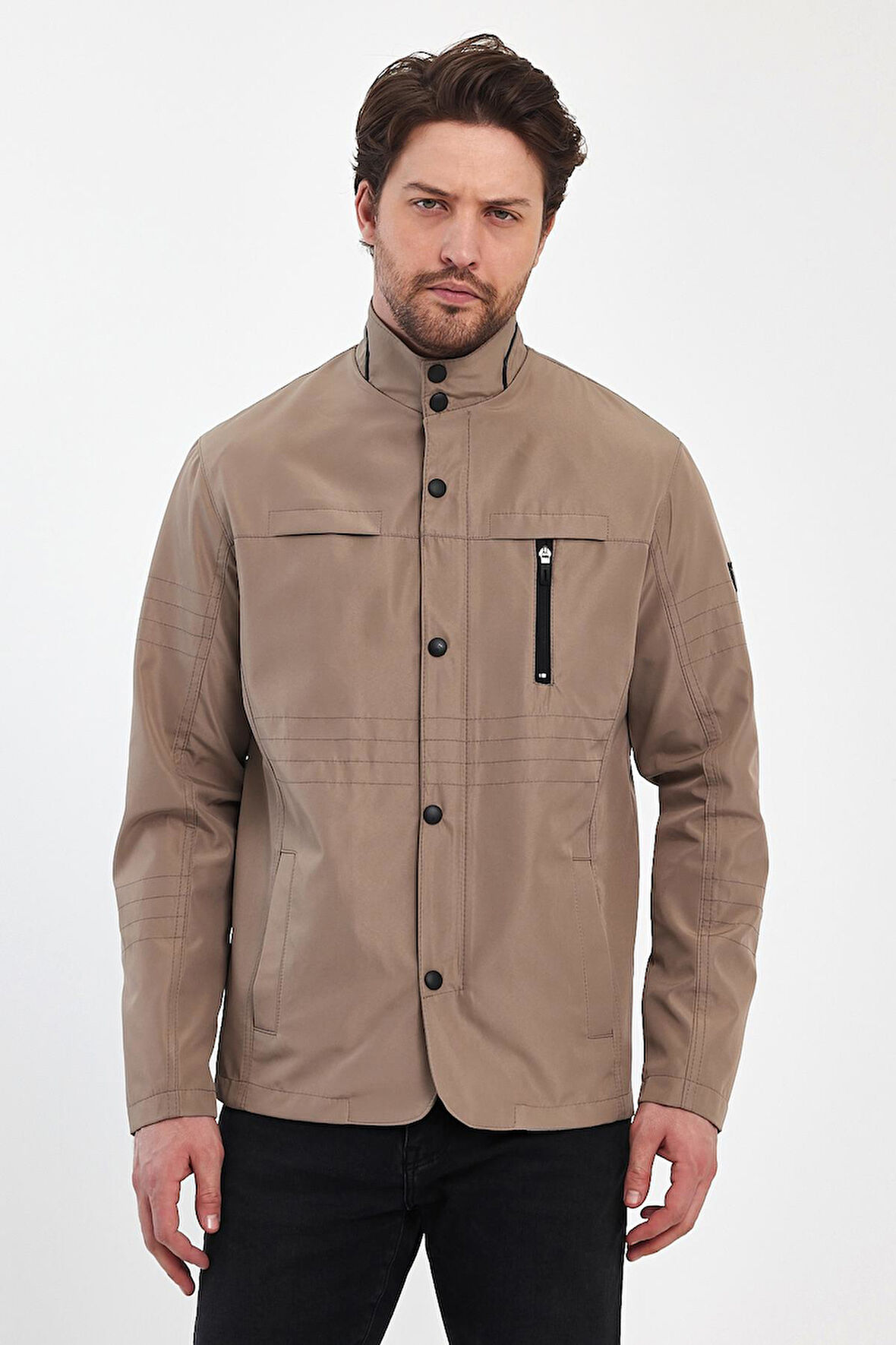 Erkek Krem Regular Uzun Mevsimlik Pamuk Polyester Karışımlı Safari Mont&Ceket