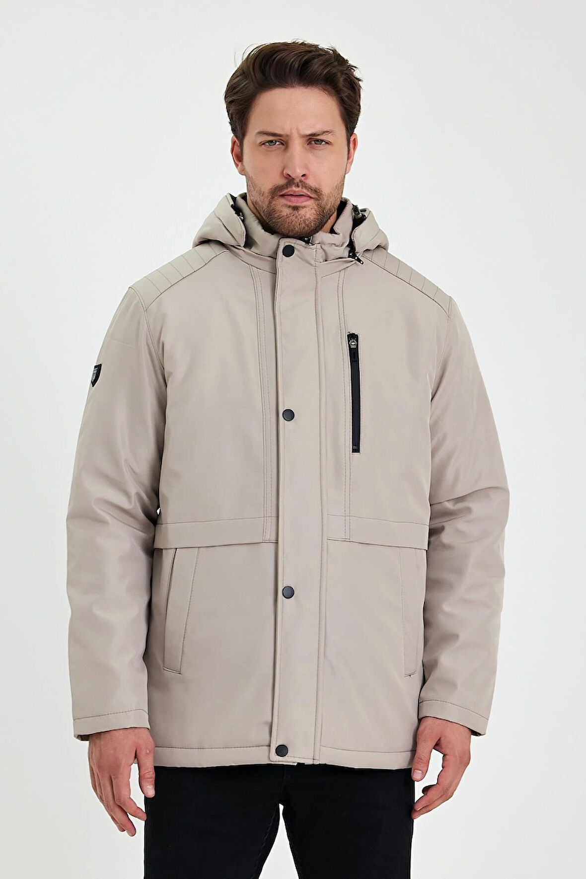 Krem İçi Kalın Kürklü Çıkartılabilir Kapüşonlu Rüzgar Ve Su Geçirmez Mont&Kaban