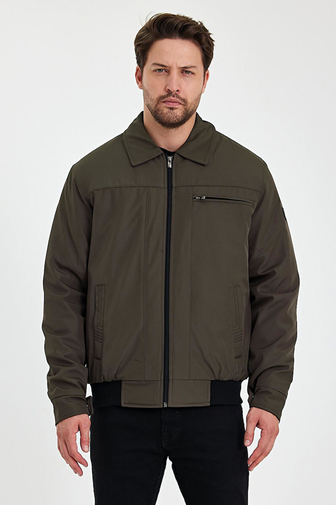 Yeşil İçi Kalın Kürklü Klasik Yakalı Rüzgar Ve Su Geçirmez Mont&Kaban