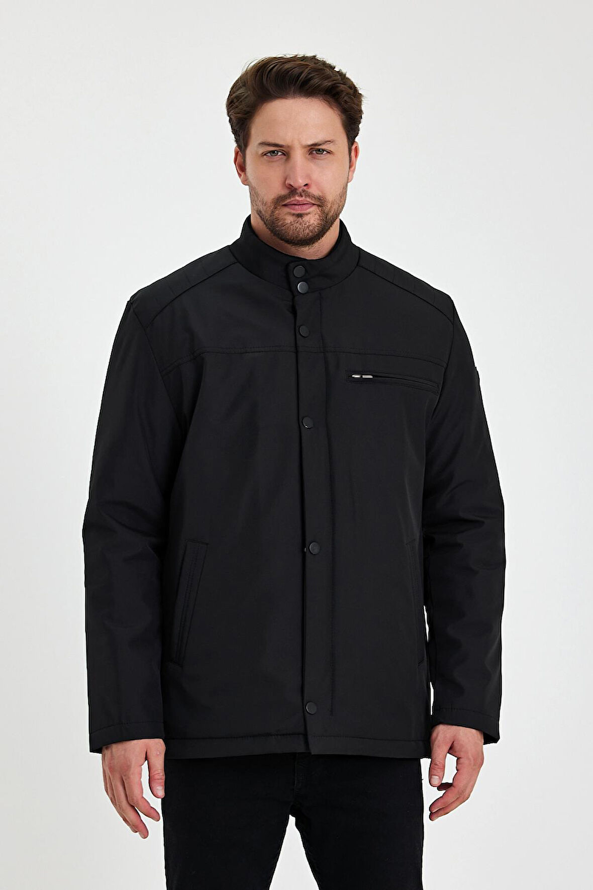 Siyah İçi Kalın Kürklü Klasik Rüzgar Ve Su Geçirmez Mont&Kaban