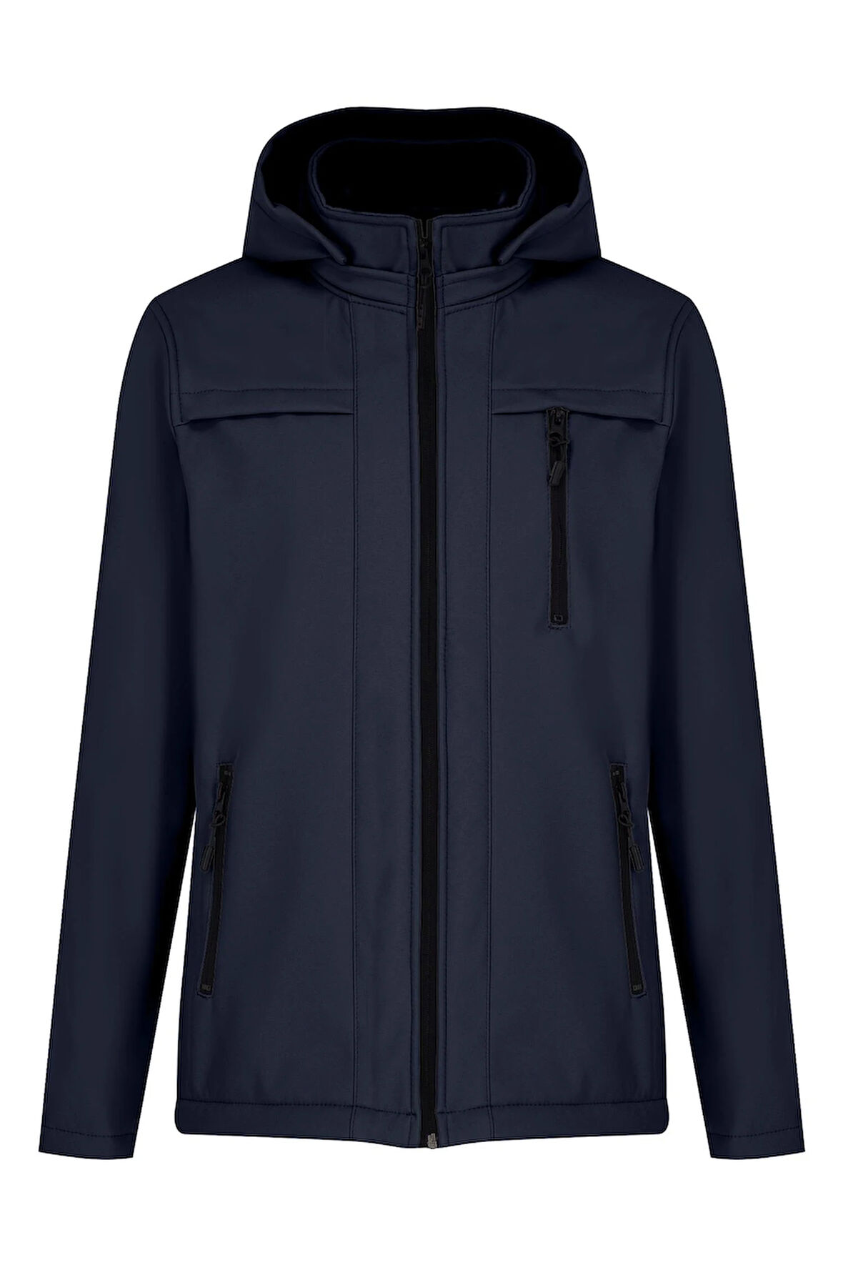 Lacivert Erkek %100 Su Geçirmez İçi Polarlı İç Çepli Çıkartılabilir Kapüşonlu Softshell Mont&Kaban 