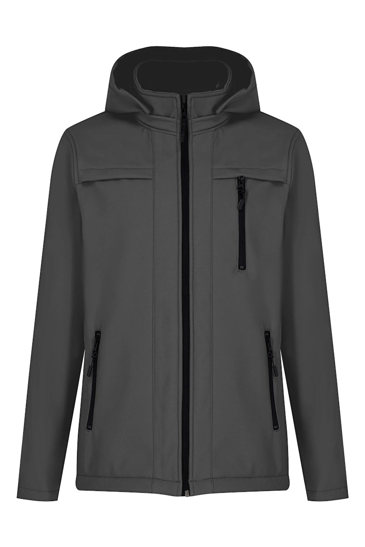 Gri Erkek %100 Su Geçirmez İçi Polarlı İç Çepli Çıkartılabilir Kapüşonlu Softshell Mont&Kaban 