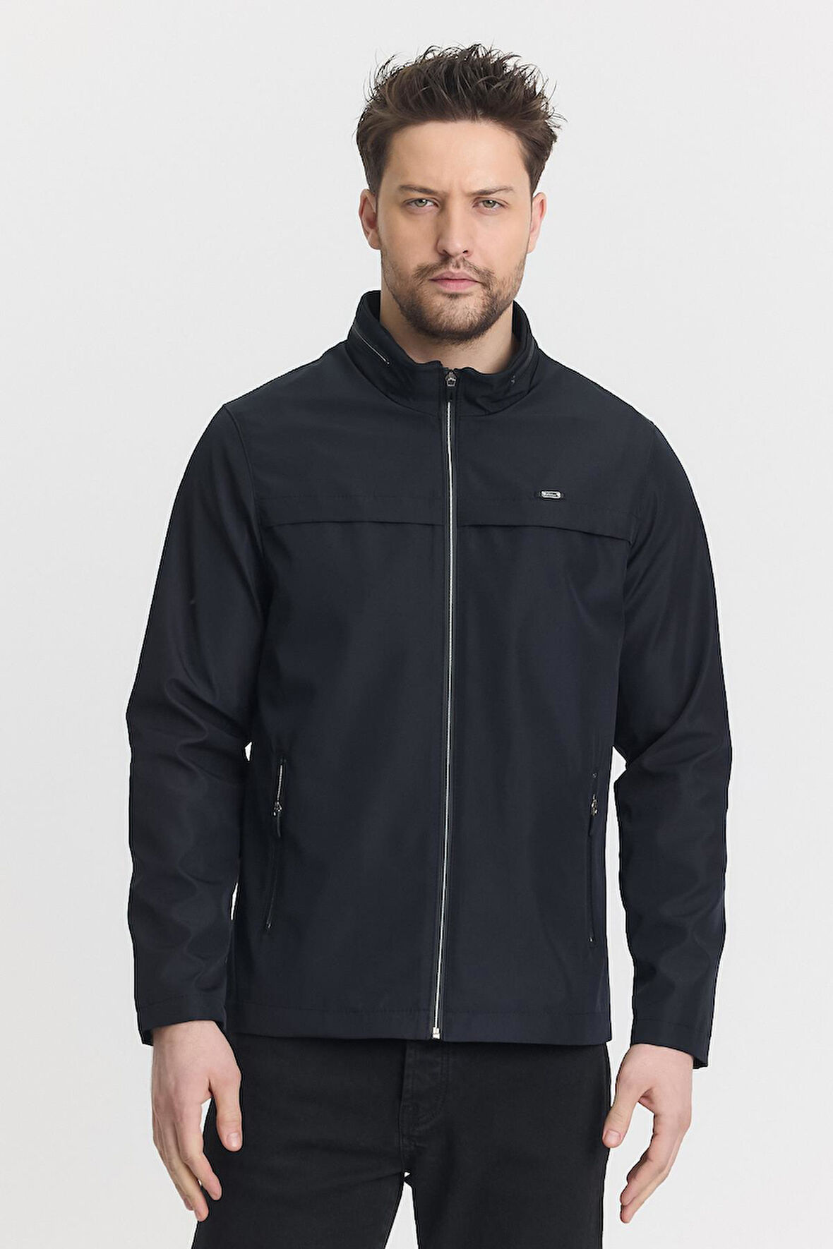 Lacivert Erkek Pamuk Polyester Karışımlı Su Ve Rüzgar Geçirmez Mevsimlik&Yazlık Mont