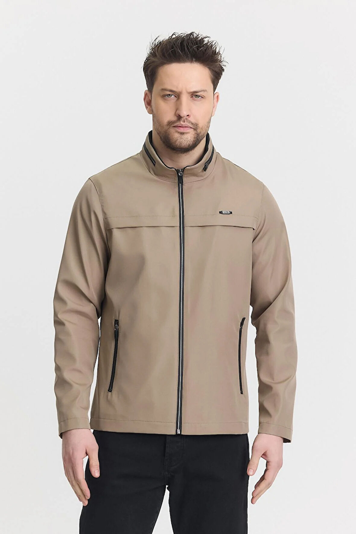 Krem Erkek Pamuk Polyester Karışımlı Su Ve Rüzgar Geçirmez Mevsimlik&Yazlık Mont