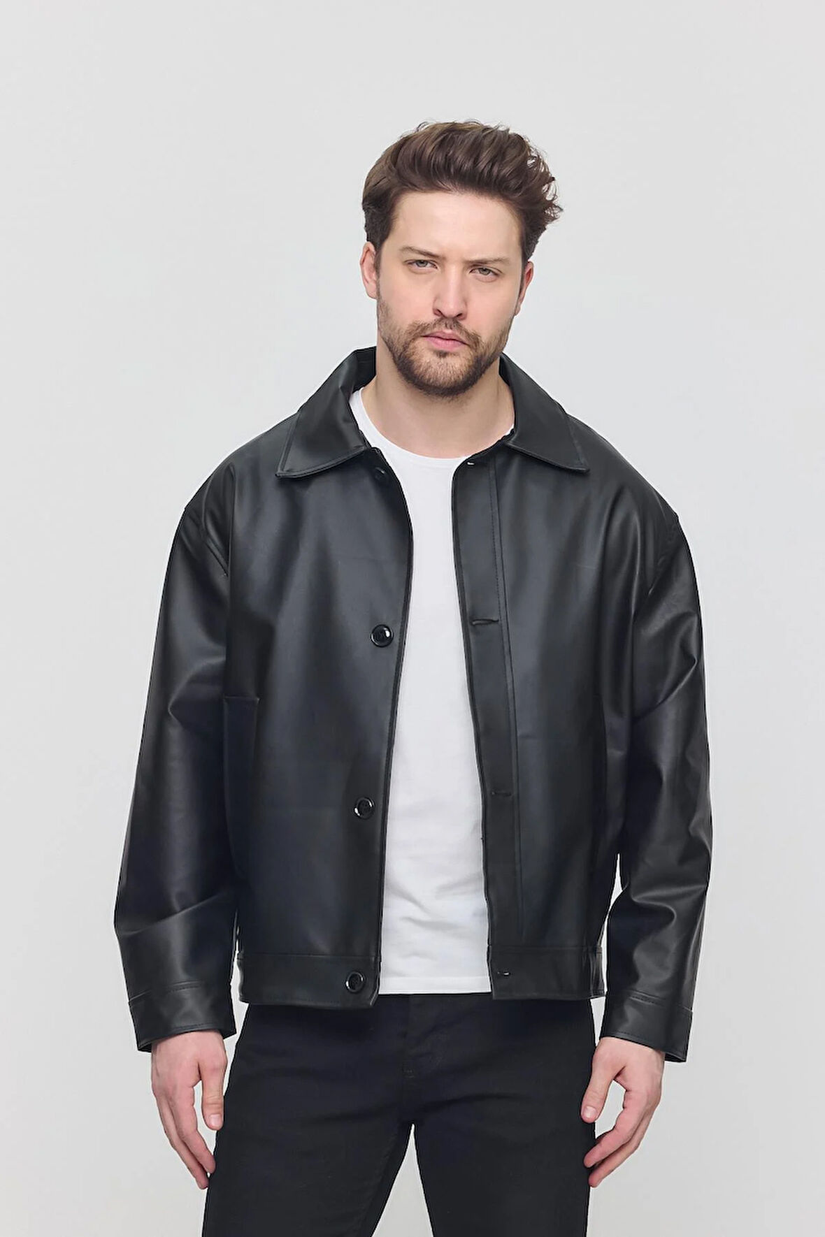 Siyah Erkek Basic Suni Deri Yazlık Ceket&Mont