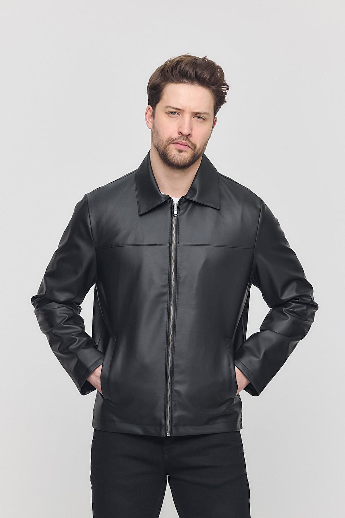 Siyah Erkek Basic Suni Deri Yazlık Ceket&Mont