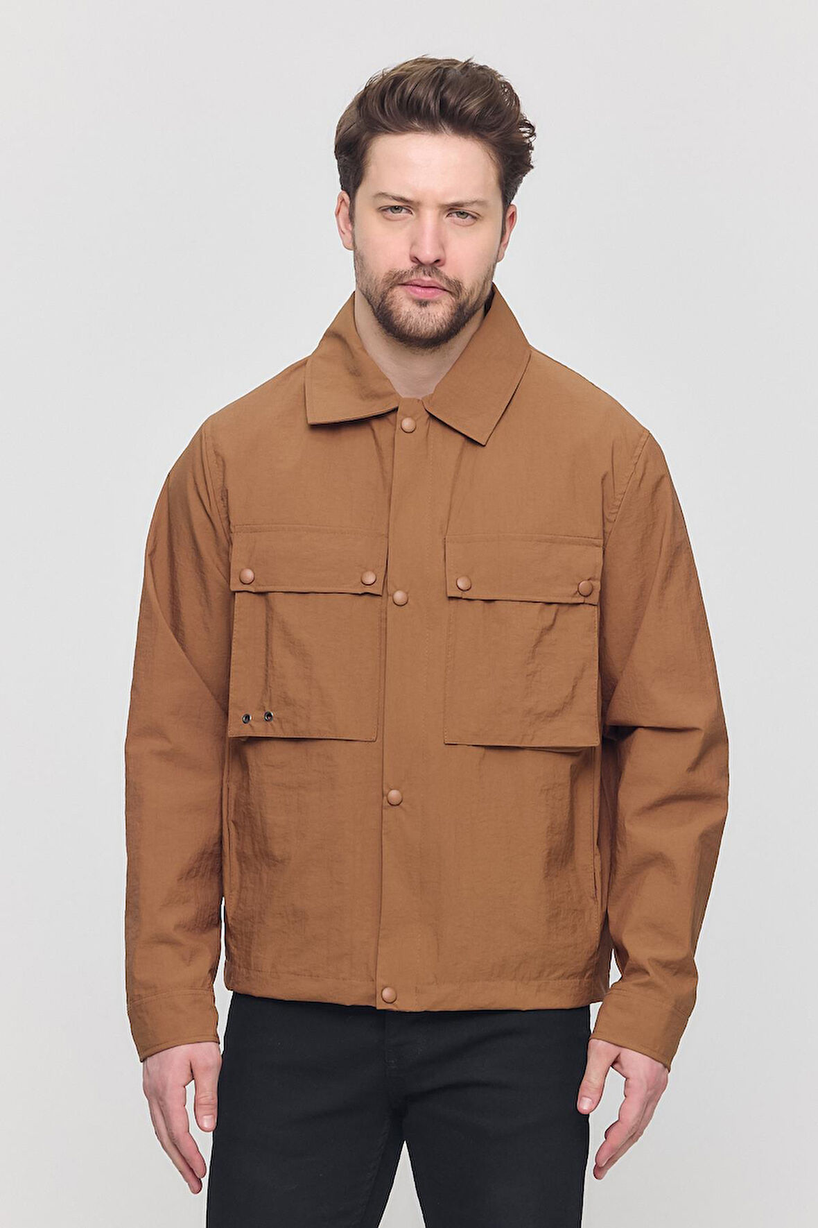 Kahverengi Erkek Çift Göğüs Cepli Yazlık Ceket&Mont