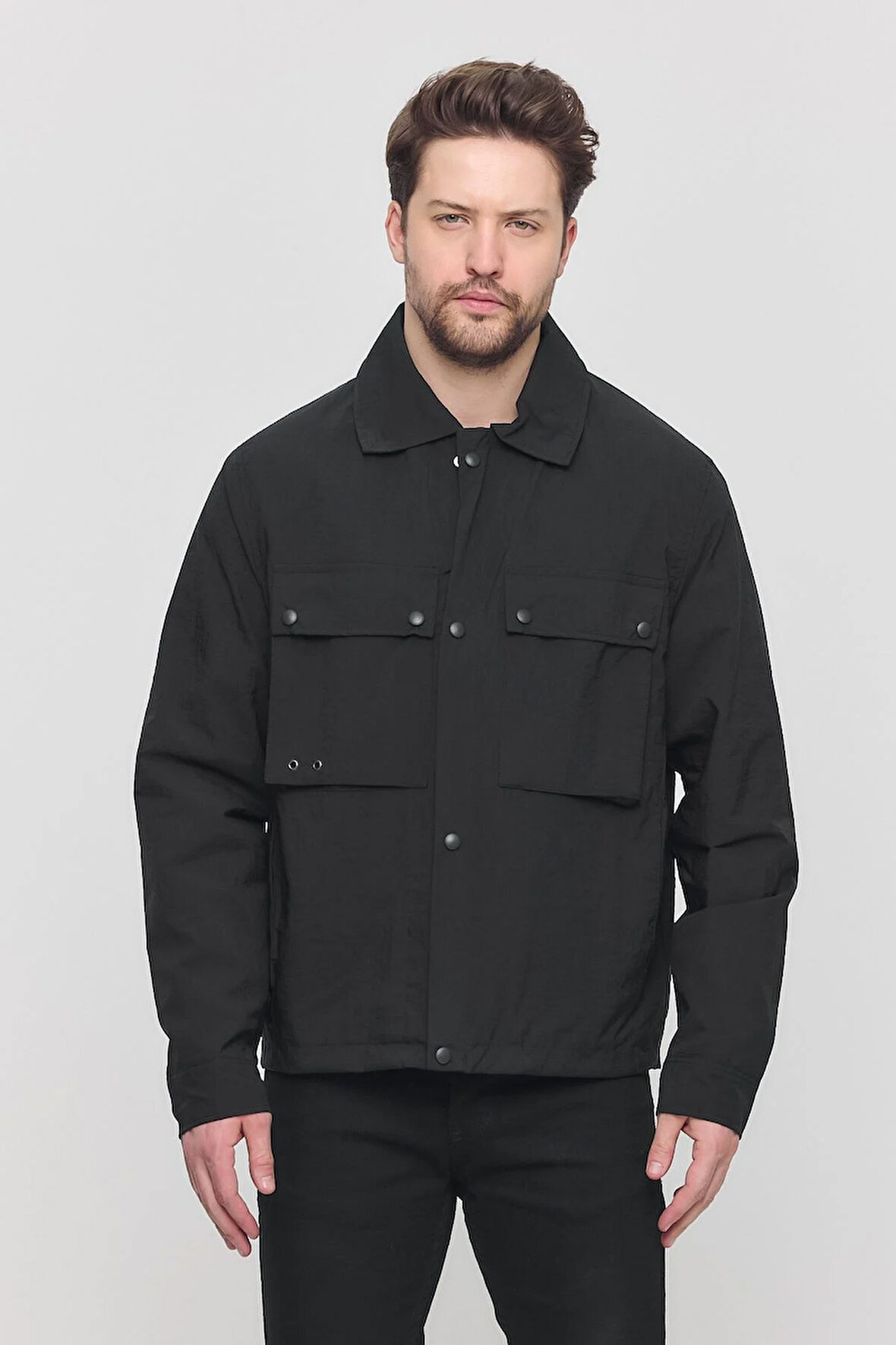 Siyah Erkek Çift Göğüs Cepli Yazlık Ceket&Mont