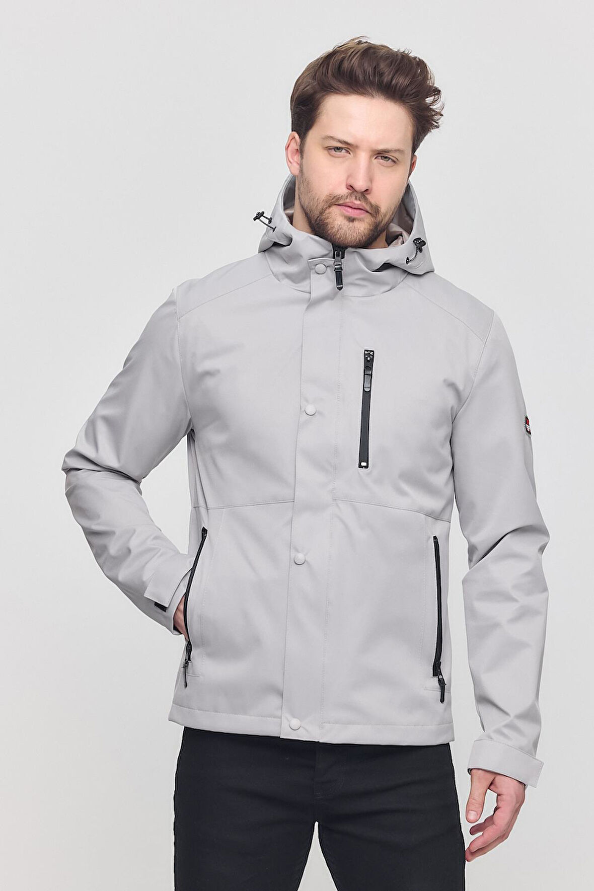 Bej Erkek Sabit Kapüşonlu Mont&Kaban