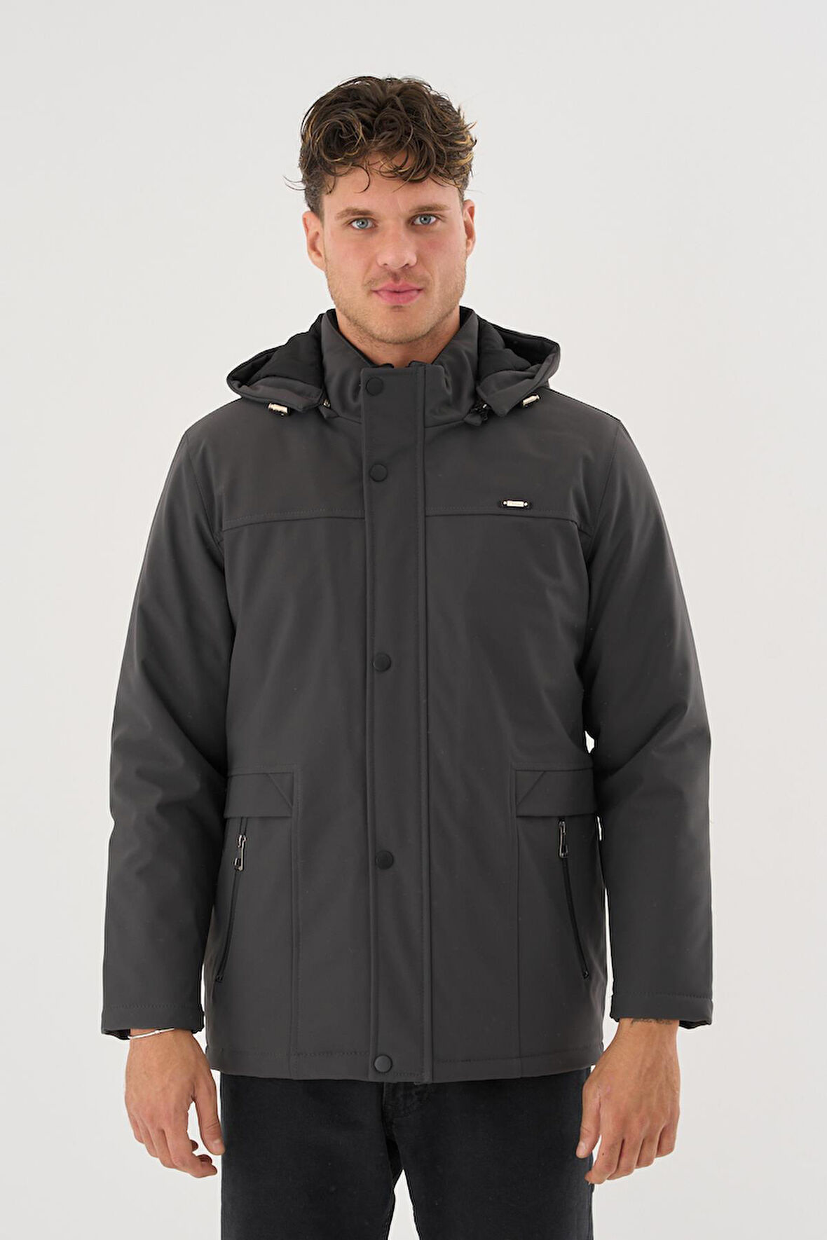 Erkek Gri %100 Su Ve Rüzgar Geçirmez Kürklü Çıkartılabilir Kapüşonlu Mont&Kaban