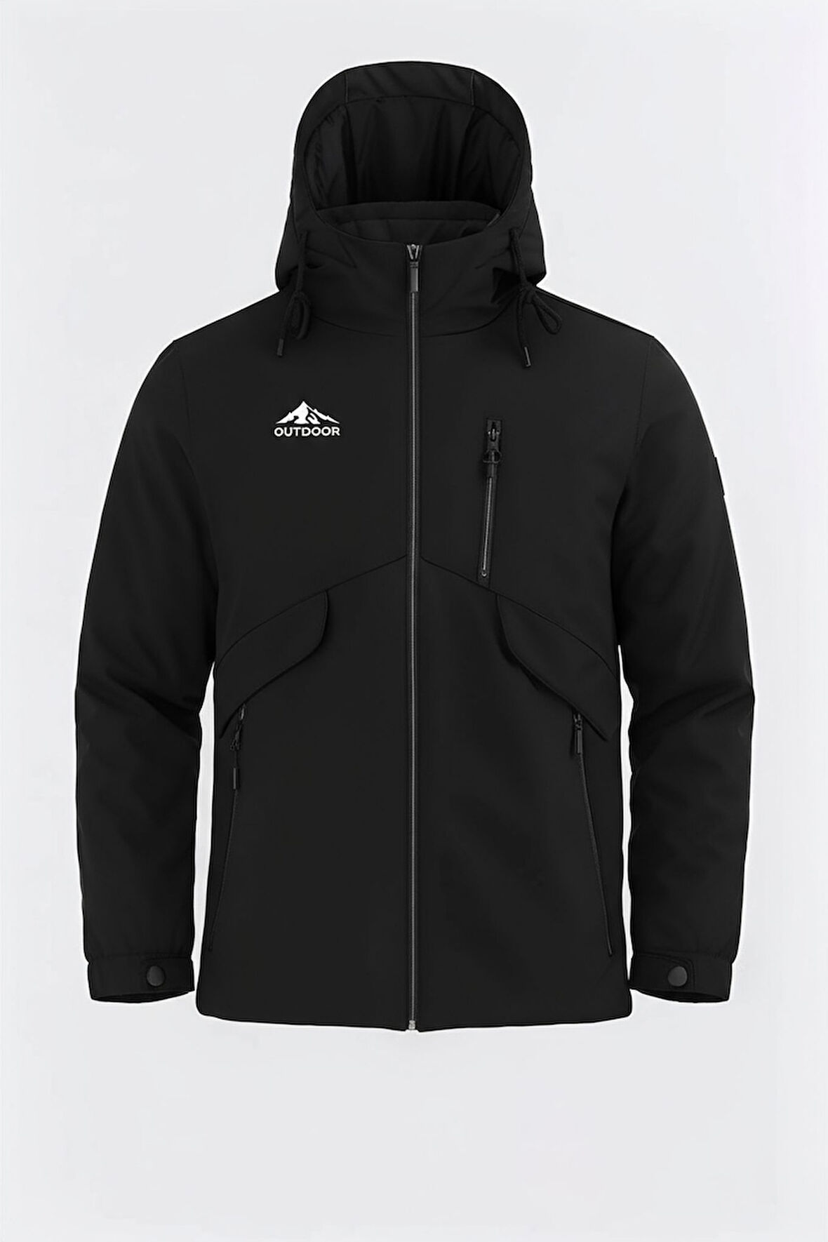 Erkek Siyah Outdoor Su İtici Kapüşonlu Kaban – Rüzgar Geçirmez, Hafif ve Dayanıklı