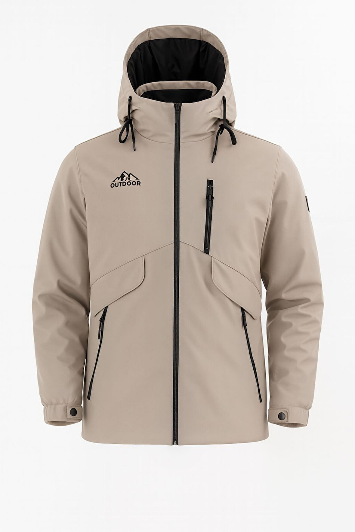 Erkek Krem Outdoor Su İtici Kapüşonlu Kaban – Rüzgar Geçirmez, Hafif ve Dayanıklı