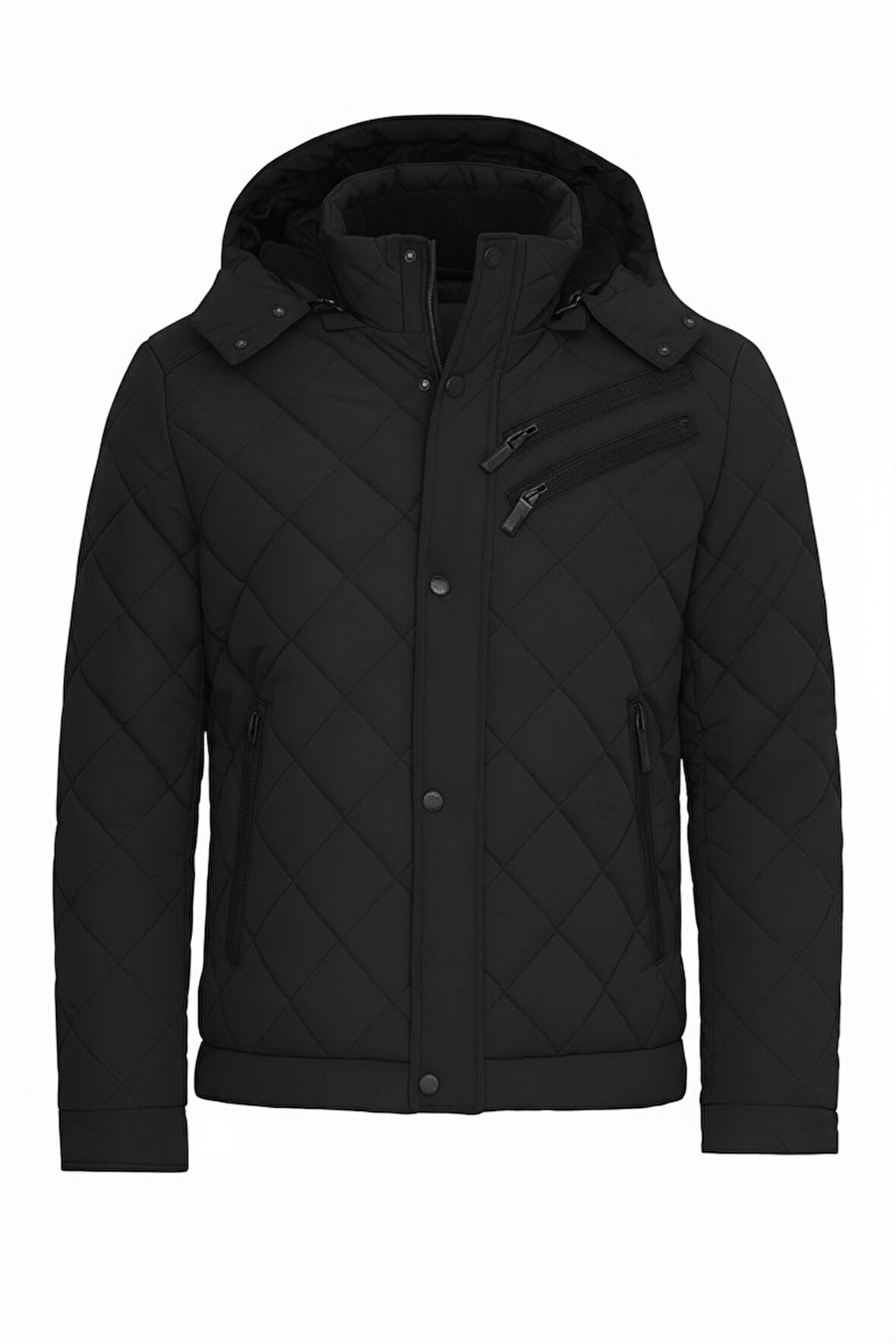 Erkek Siyah Outdoor Su İtici Kapüşonlu Kaban – Rüzgar Geçirmez, Hafif ve Dayanıklı Kapitone Mont&Kaban