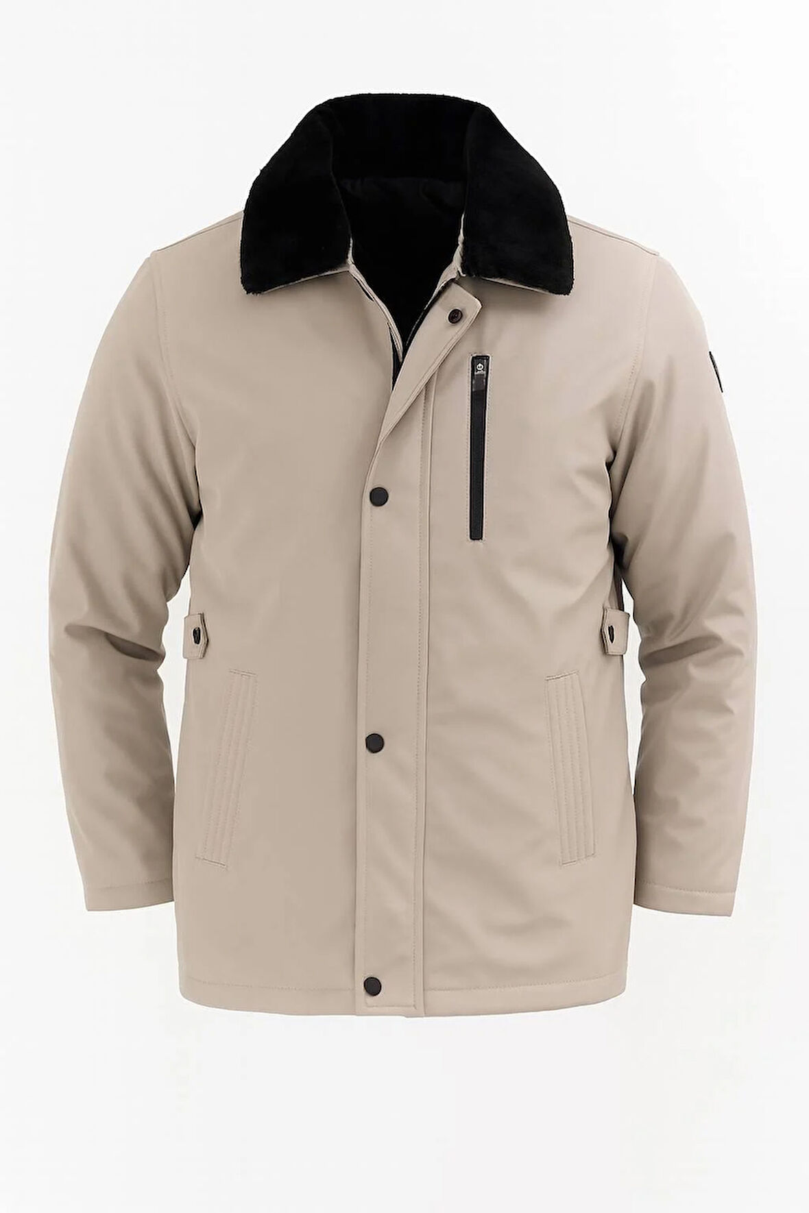 Erkek Krem Yakası Çıkartılabilir Kürklü Su İtici İçi Kürklü Kaban – Rüzgar Geçirmez, Hafif ve Dayanıklı