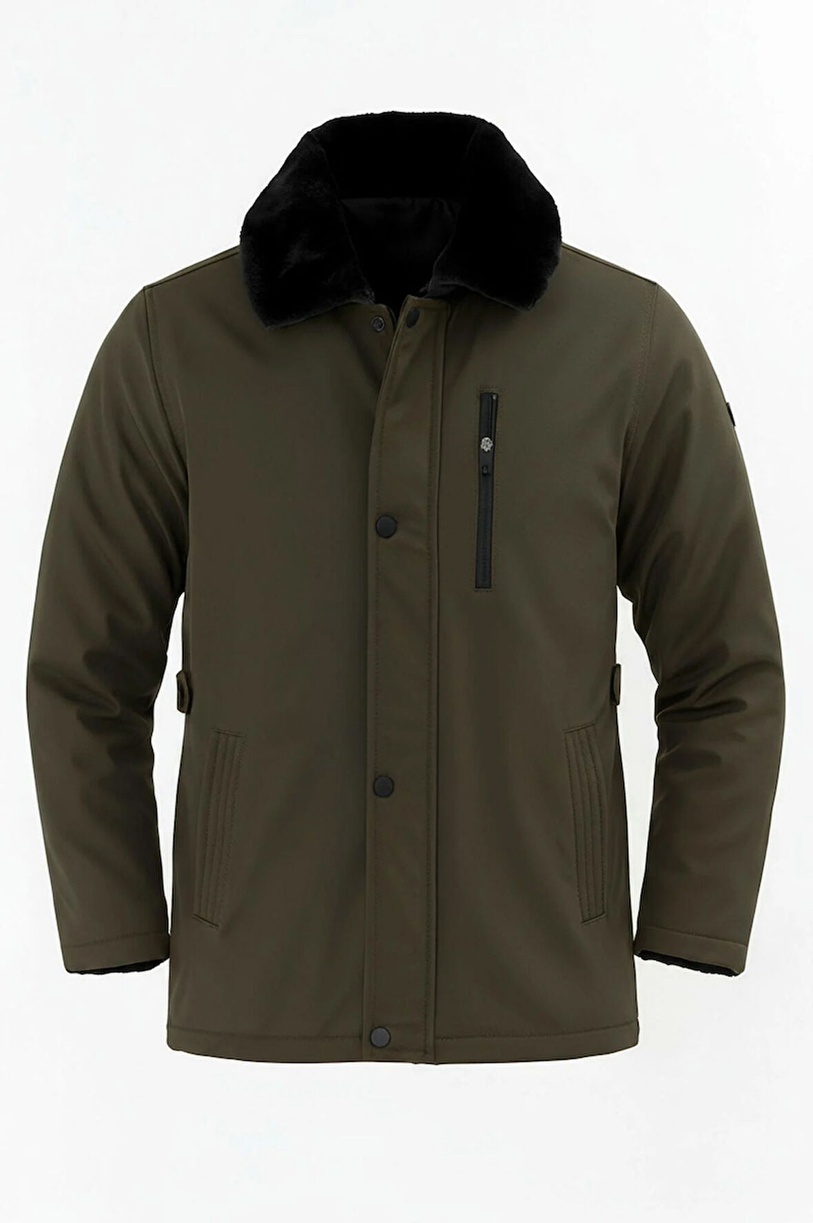 Erkek Yeşil Yakası Çıkartılabilir Kürklü Su İtici İçi Kürklü Kaban – Rüzgar Geçirmez, Hafif ve Dayanıklı