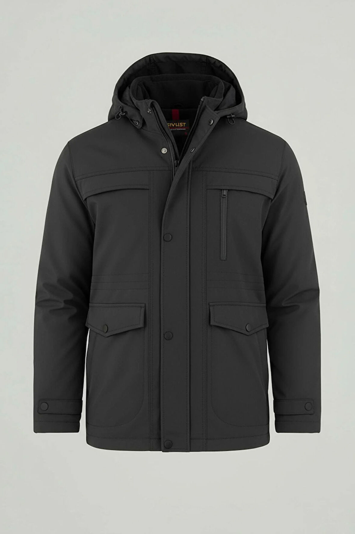 Erkek Gri Pamuk Polyester Karışımlı Kürklü Çıkartılabilir Kapüşonlu Mont&Kaban