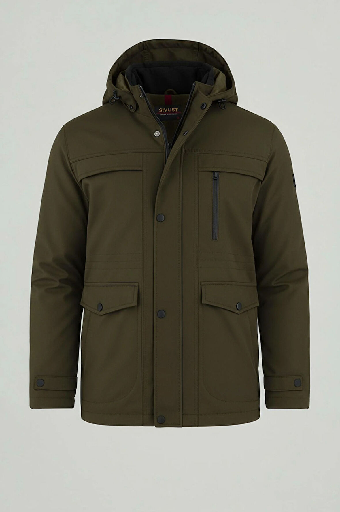 Erkek Yeşil Pamuk Polyester Karışımlı Kürklü Çıkartılabilir Kapüşonlu Mont&Kaban