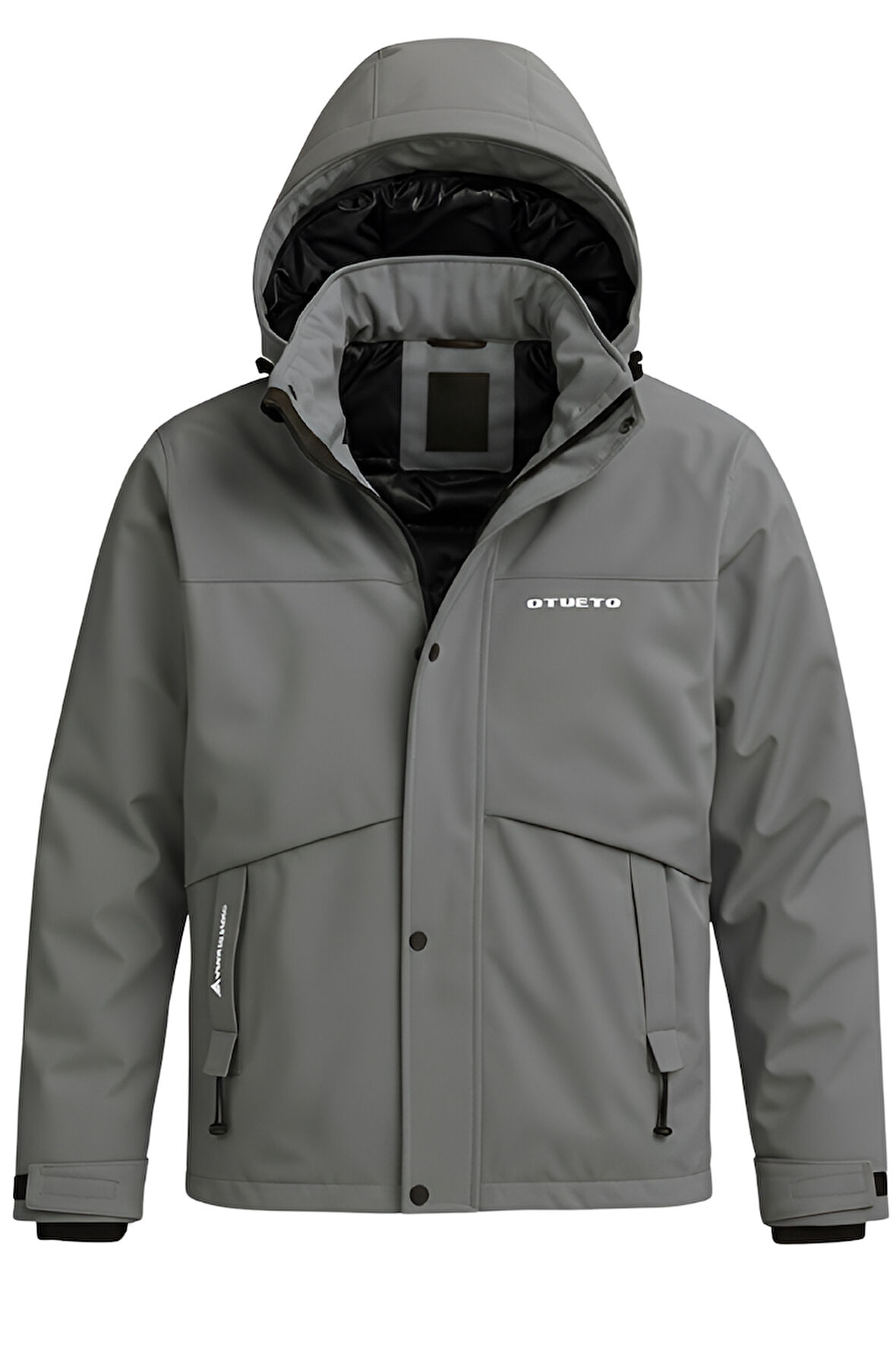 Erkek Gri Su Ve Rüzgar Geçirmez Çıkartılabilir Kapüşonlu Softshell Mont&Kaban