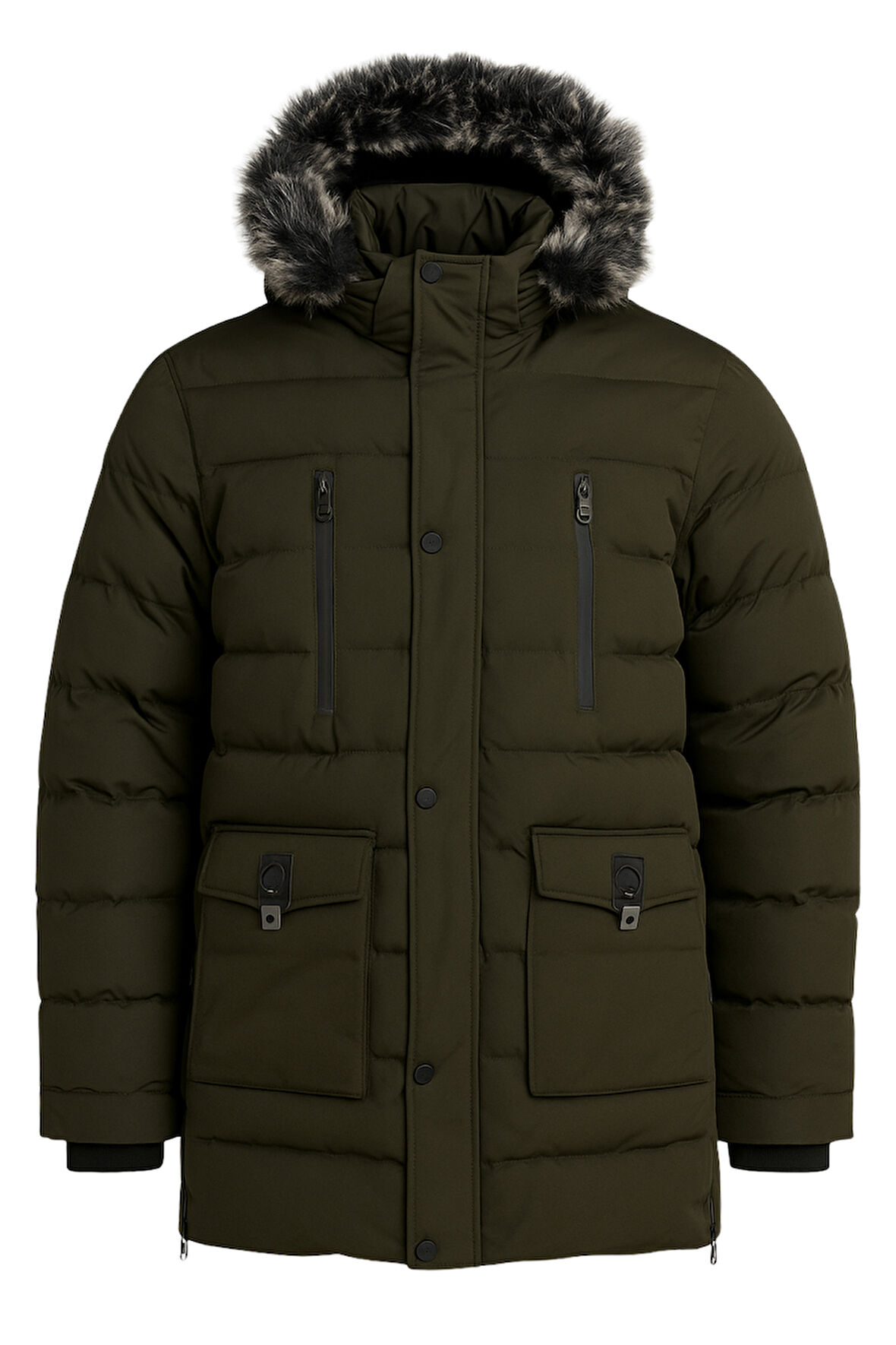 Erkek Yeşil Erkek Outdoor Su Geçirmez Kapüşonlu Kışlık Kaban – Rüzgar ve Yağmura Dayanıklı  Mont&Kaban