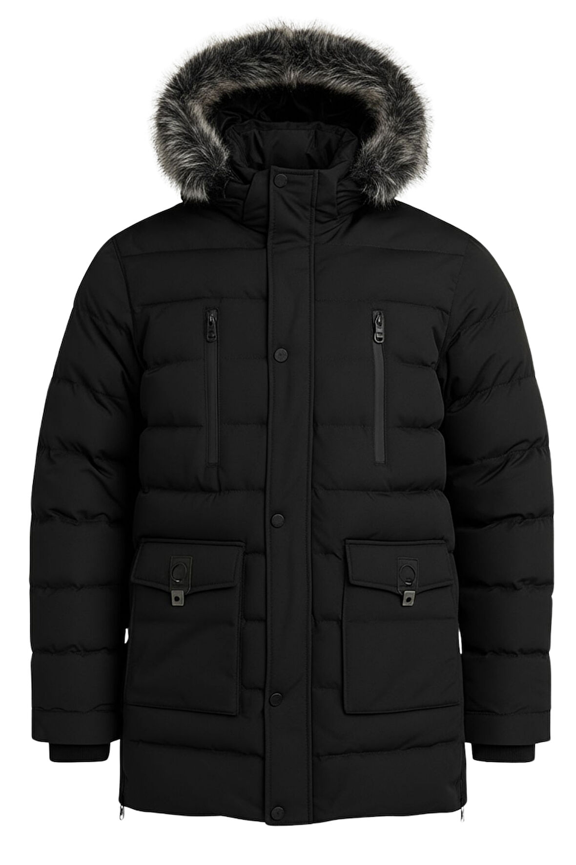 Erkek Siyah Erkek Outdoor Su Geçirmez Kapüşonlu Kışlık Kaban – Rüzgar ve Yağmura Dayanıklı  Mont&Kaban