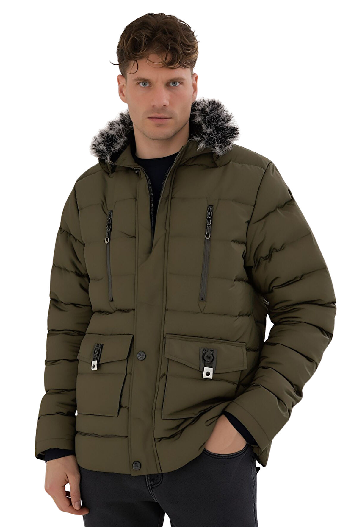 Erkek Yeşil Erkek Outdoor Su Geçirmez Kapüşonlu Kışlık Kaban – Rüzgar ve Yağmura Dayanıklı Mont&Kaban