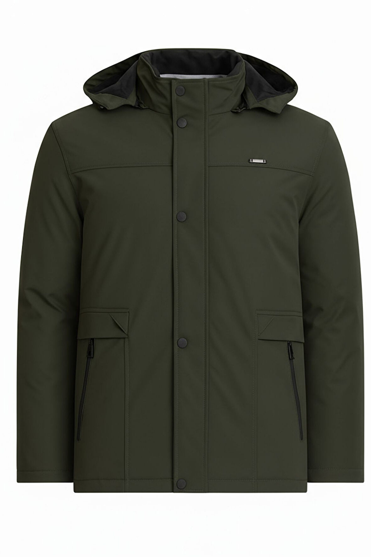 Erkek Yeşil %100 Su Ve Rüzgar Geçirmez Kürklü Çıkartılabilir Kapüşonlu Mont&Kaban