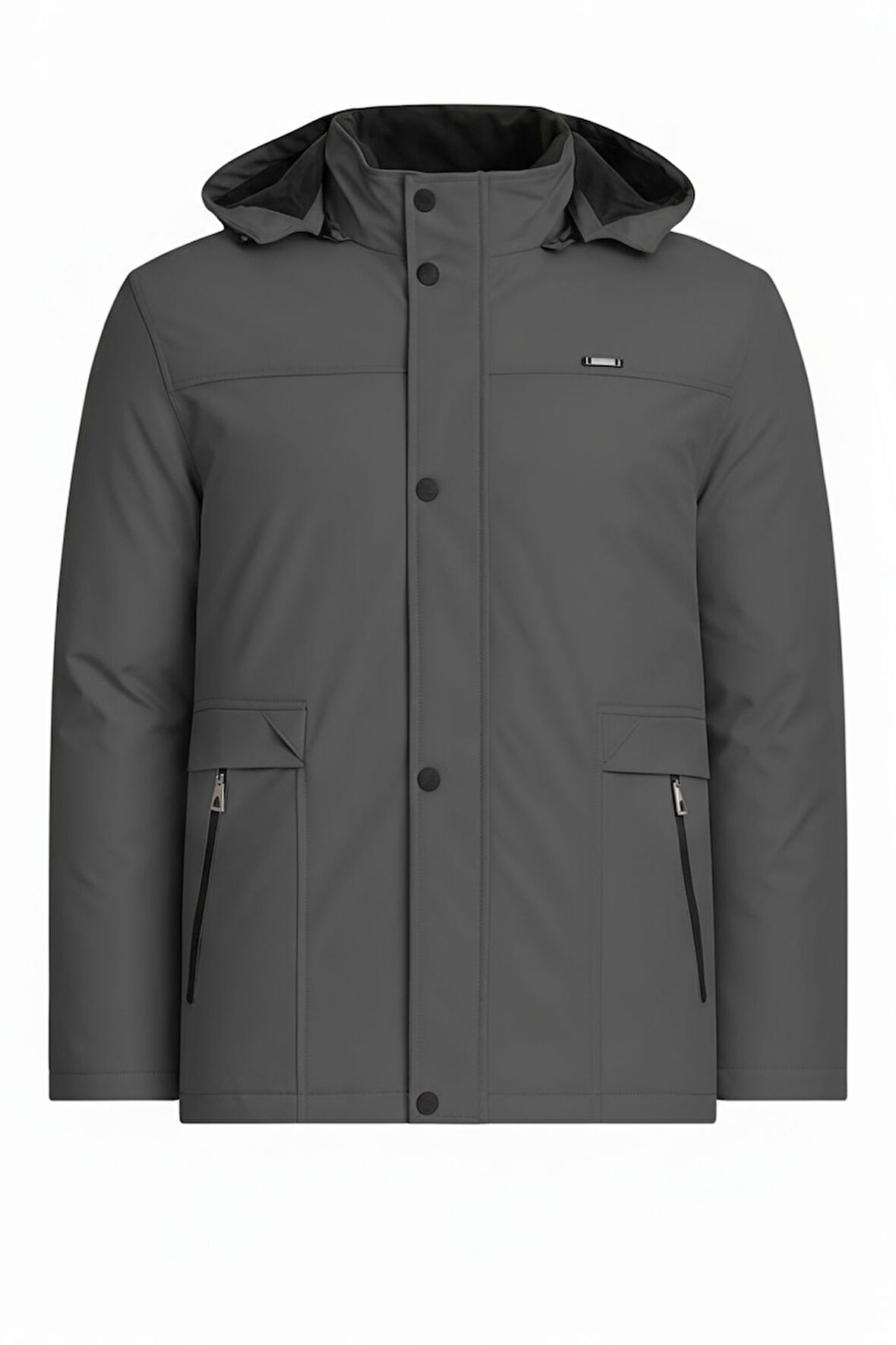 Erkek Gri %100 Su Ve Rüzgar Geçirmez Kürklü Çıkartılabilir Kapüşonlu Mont&Kaban