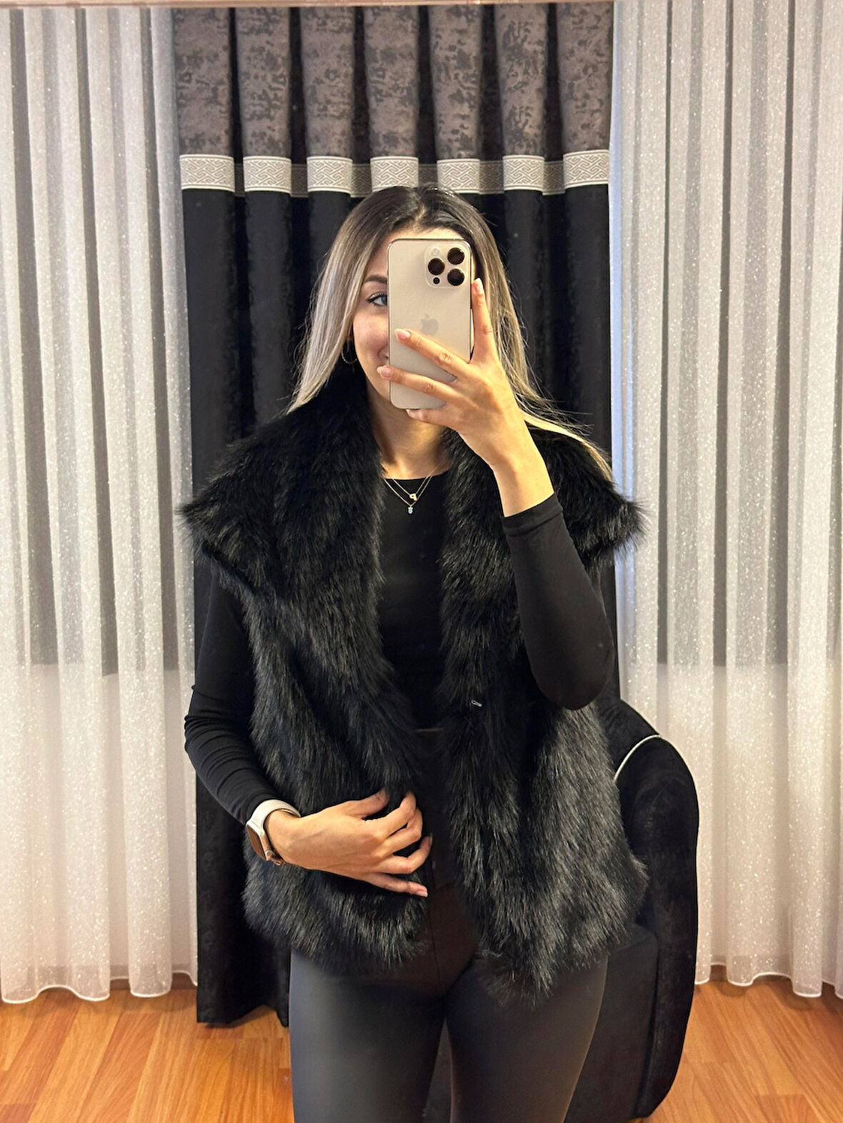 Lolita Kürk Yelek Siyah