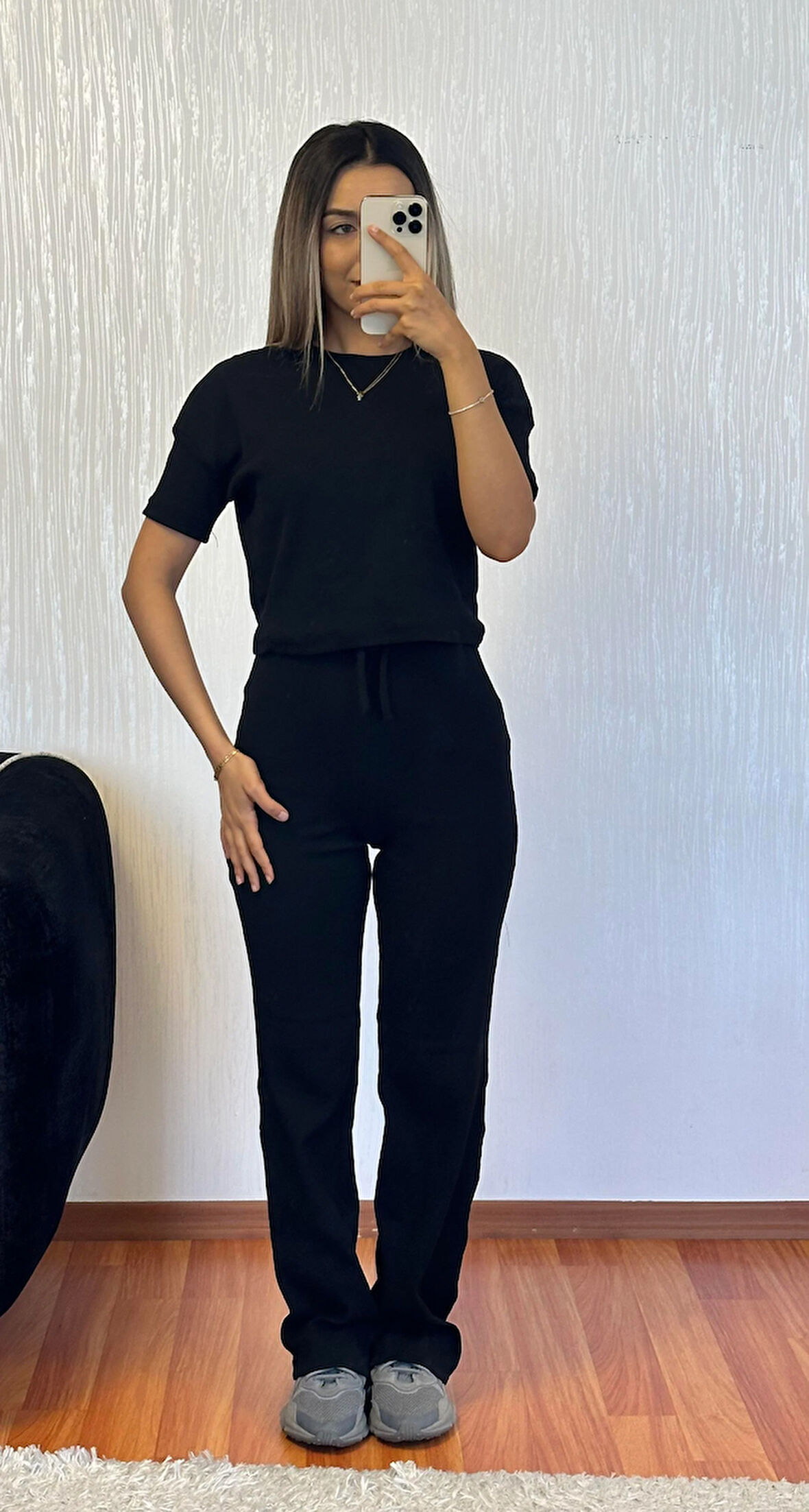Fitilli Esnek Kumaş Basic Takım Siyah