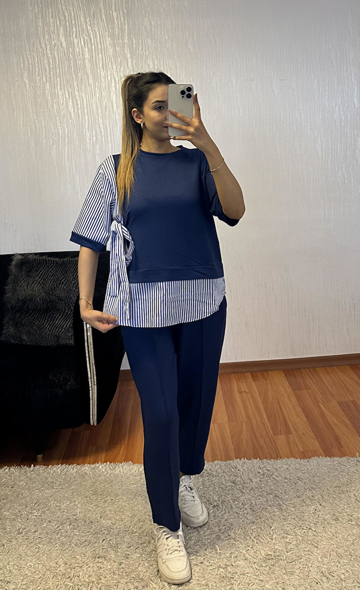 Mavi Baglama Detay Oversize Takım