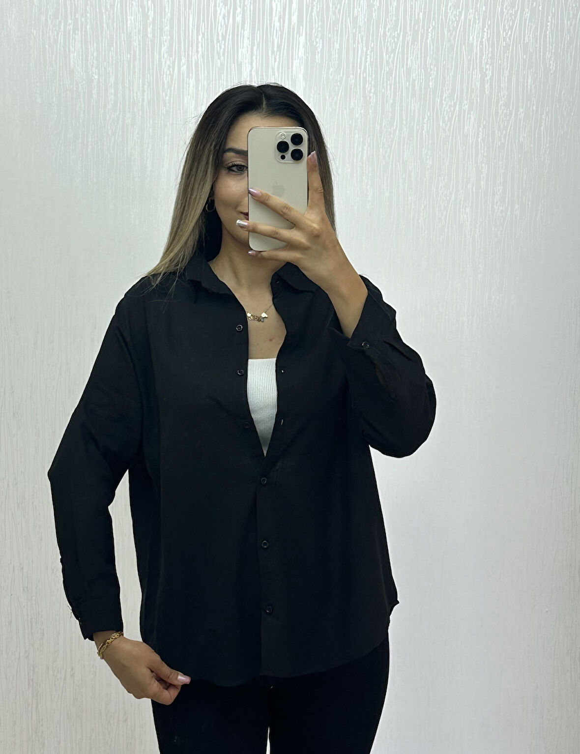 Keten Oversize Gömlek Siyah