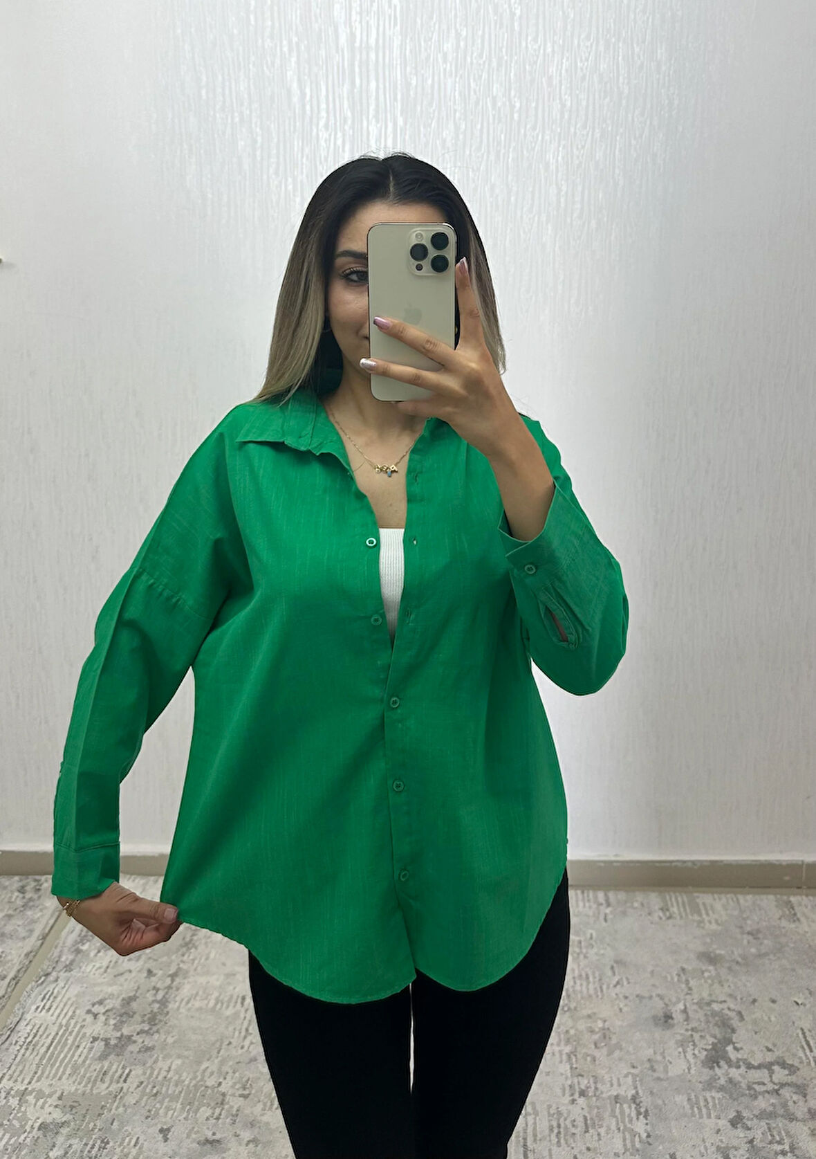 Keten Oversize Gömlek Yeşil