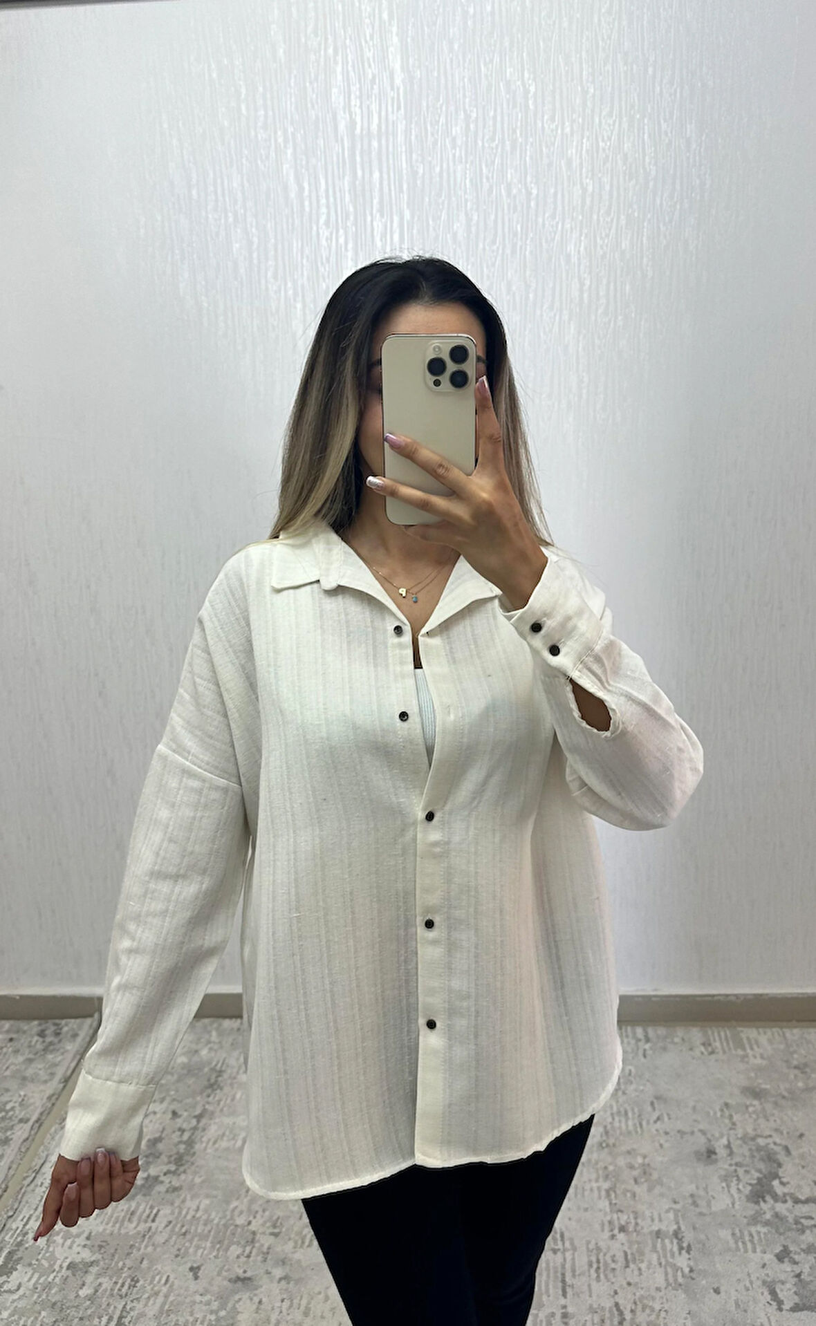 Keten Oversize Gömlek Krem Çizgili