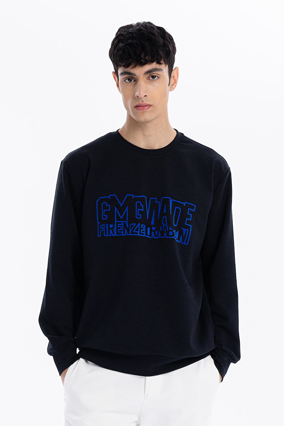 Bisiklet Yaka Önü GMG Baskılı Erkek Sweatshirt