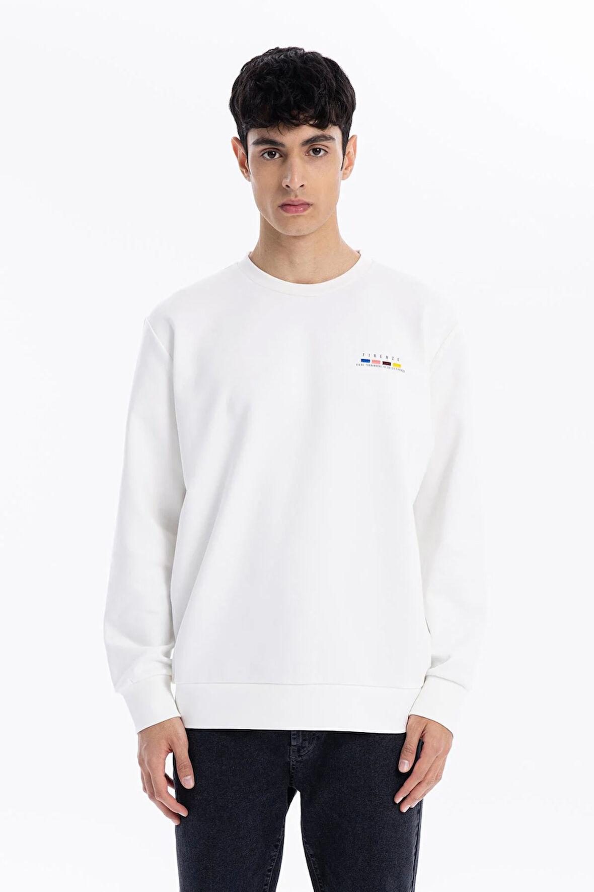 Bisiklet Yaka Slim Fit Baskılı Erkek Sweatshirt