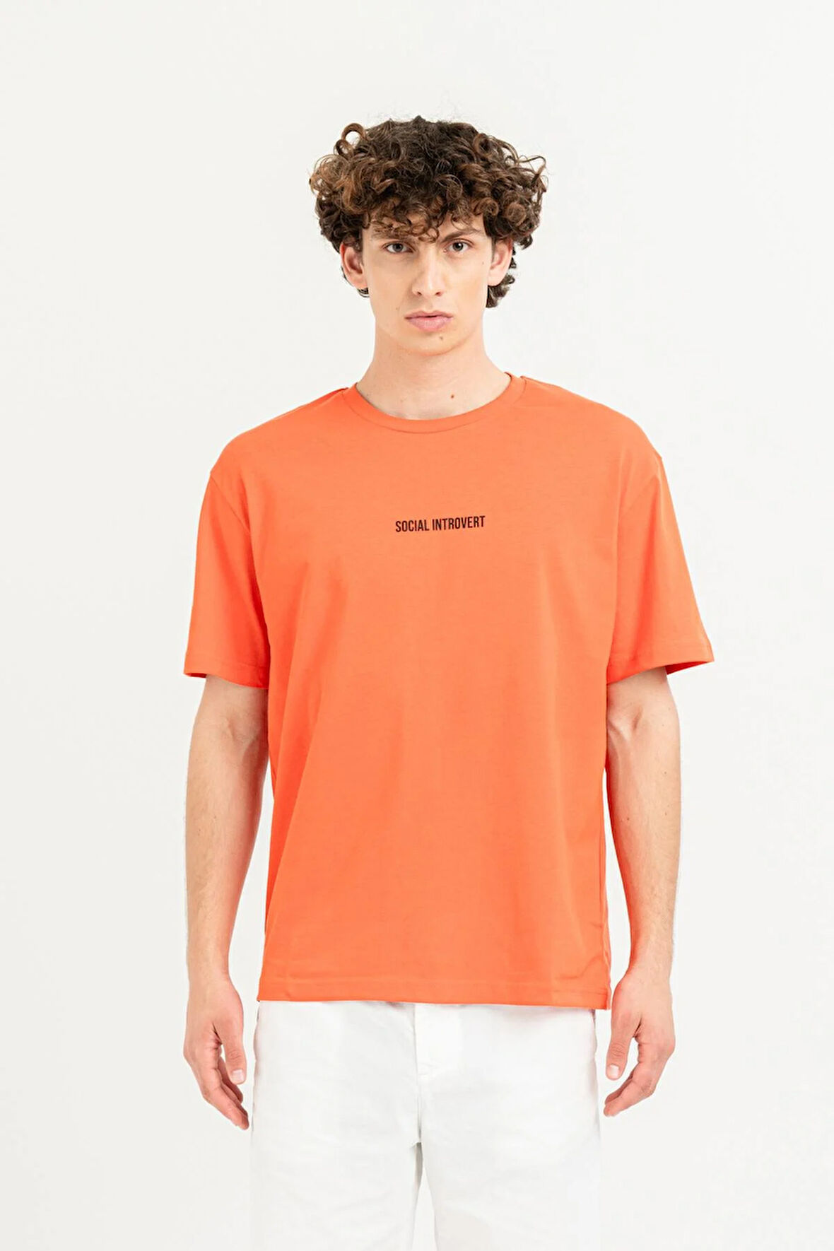 Bisiklet Yaka Sırtı Baskılı %100 Pamuk Oversize Erkek T-shirt