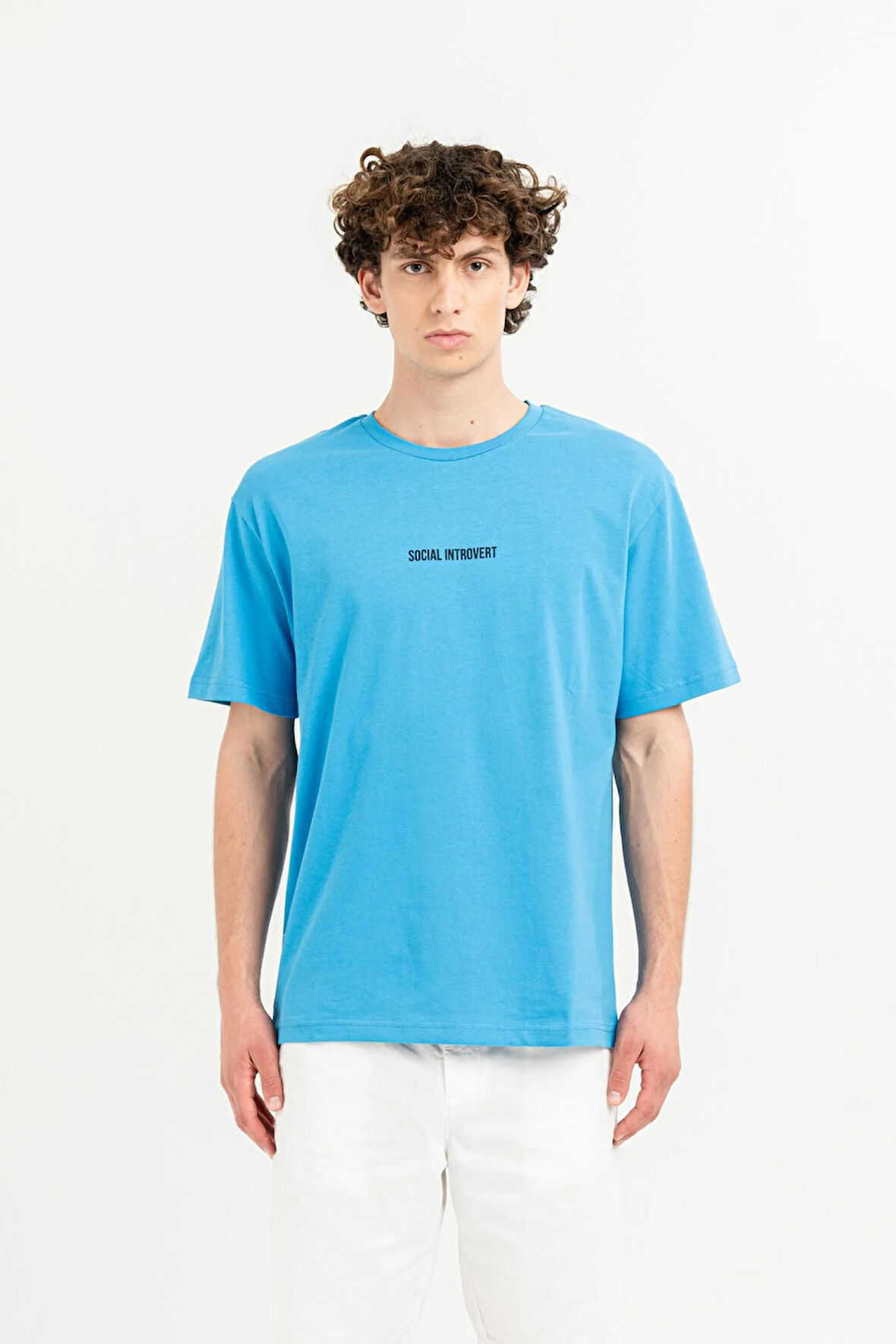 Bisiklet Yaka Sırtı Baskılı %100 Pamuk Oversize Erkek T-shirt