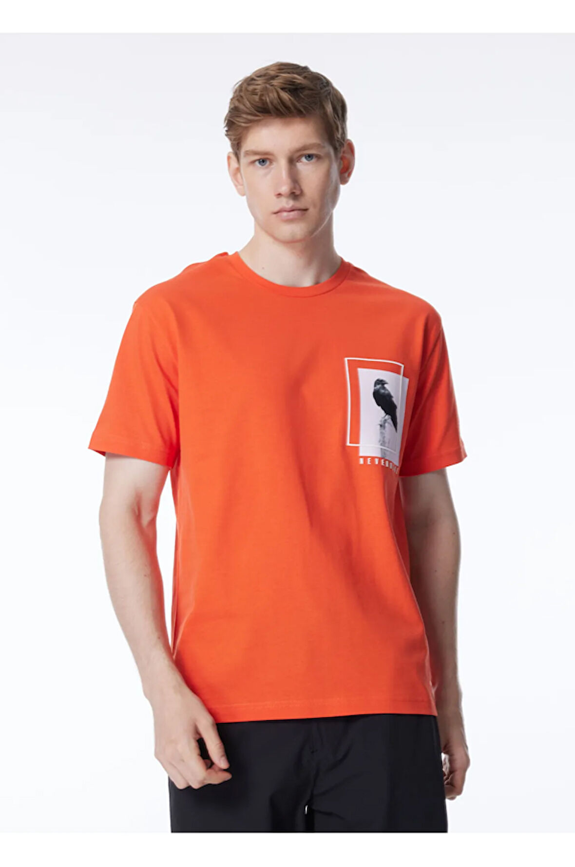 Bisiklet Yaka Göğsü Baskılı %100 Pamuk Oversize Erkek T-shirt