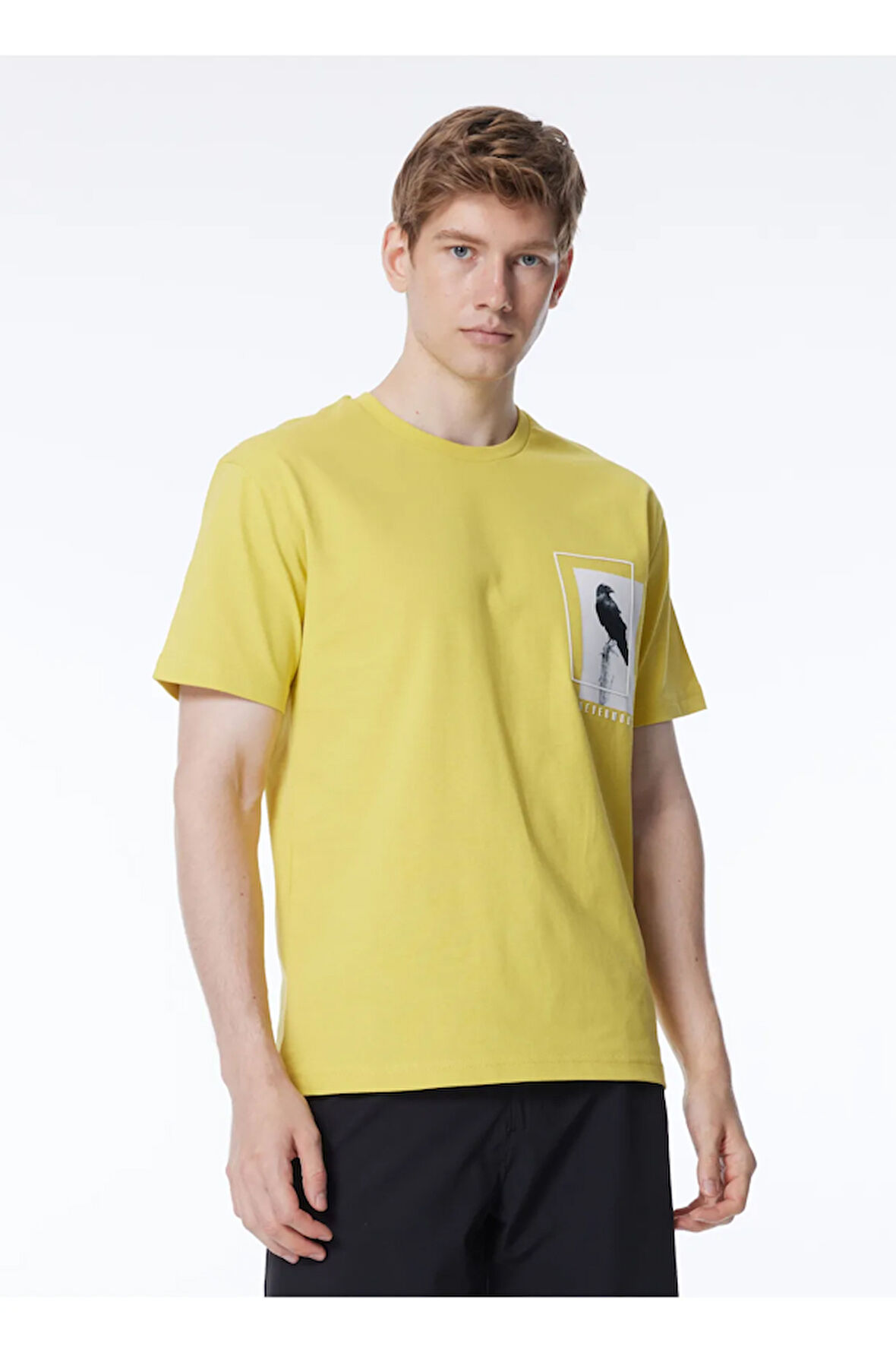 Bisiklet Yaka Göğsü Baskılı %100 Pamuk Oversize Erkek T-shirt