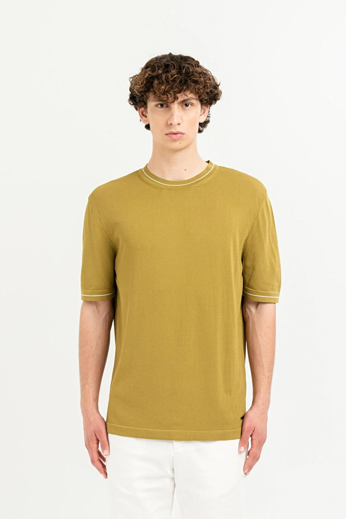 Kısa Kollu Çizgi Detaylı Bisiklet Yaka Triko Erkek Kazak