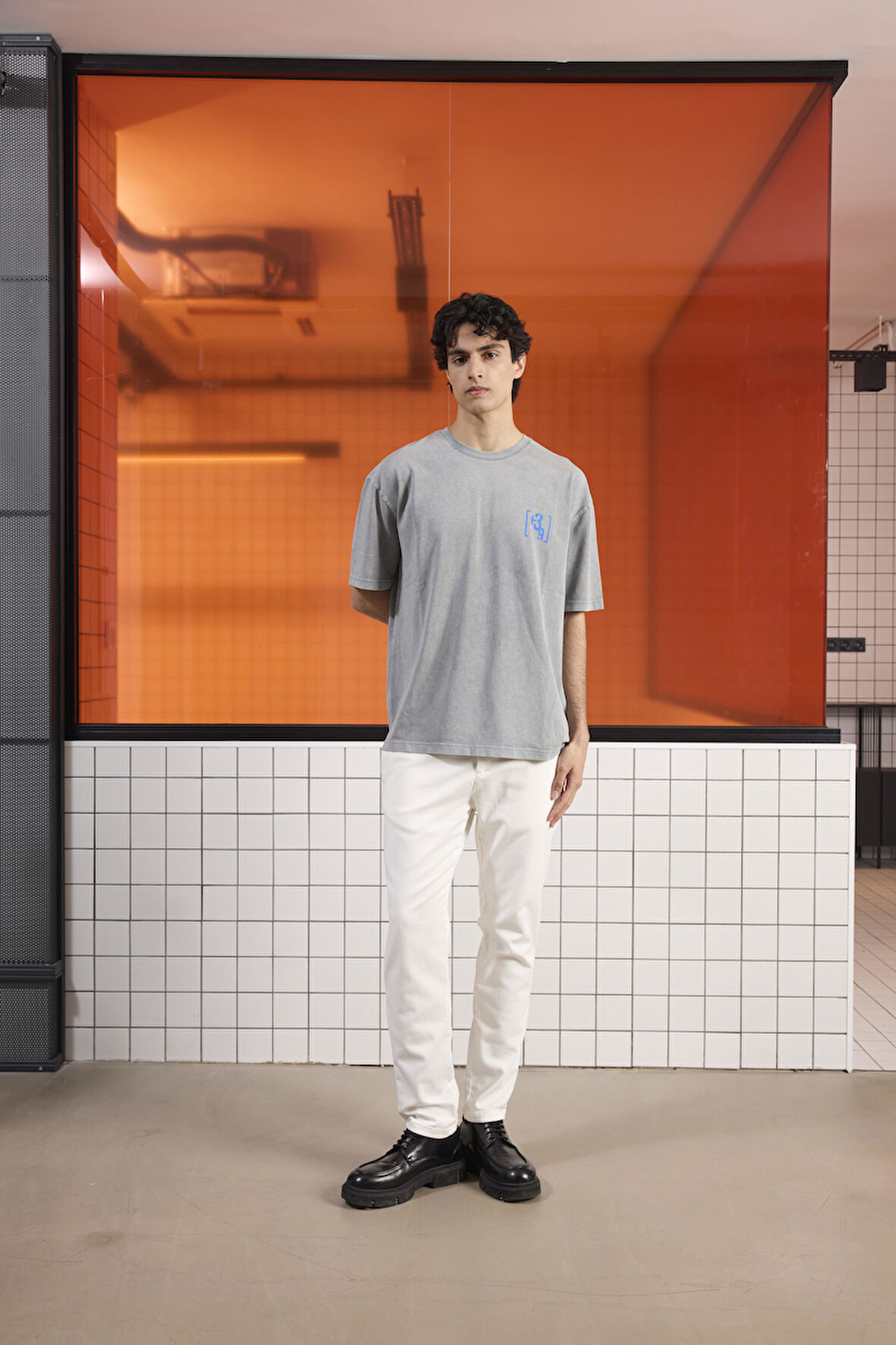 Bisiklet Yaka Arkası Enjeksiyon Baskı %100 Pamuk Oversize Erkek T-shirt