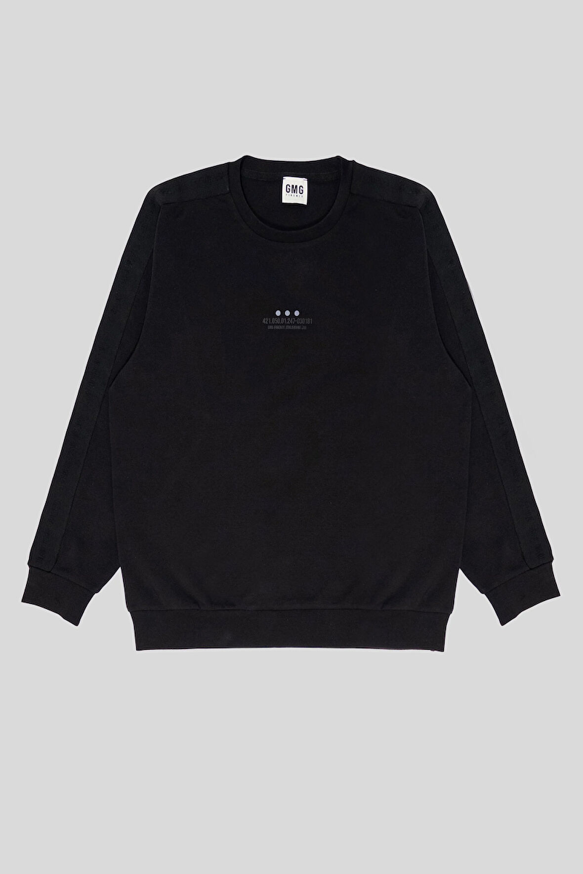 Bisiklet Yaka Kolları Şerit Detaylı Baskılı Erkek Sweatshirt