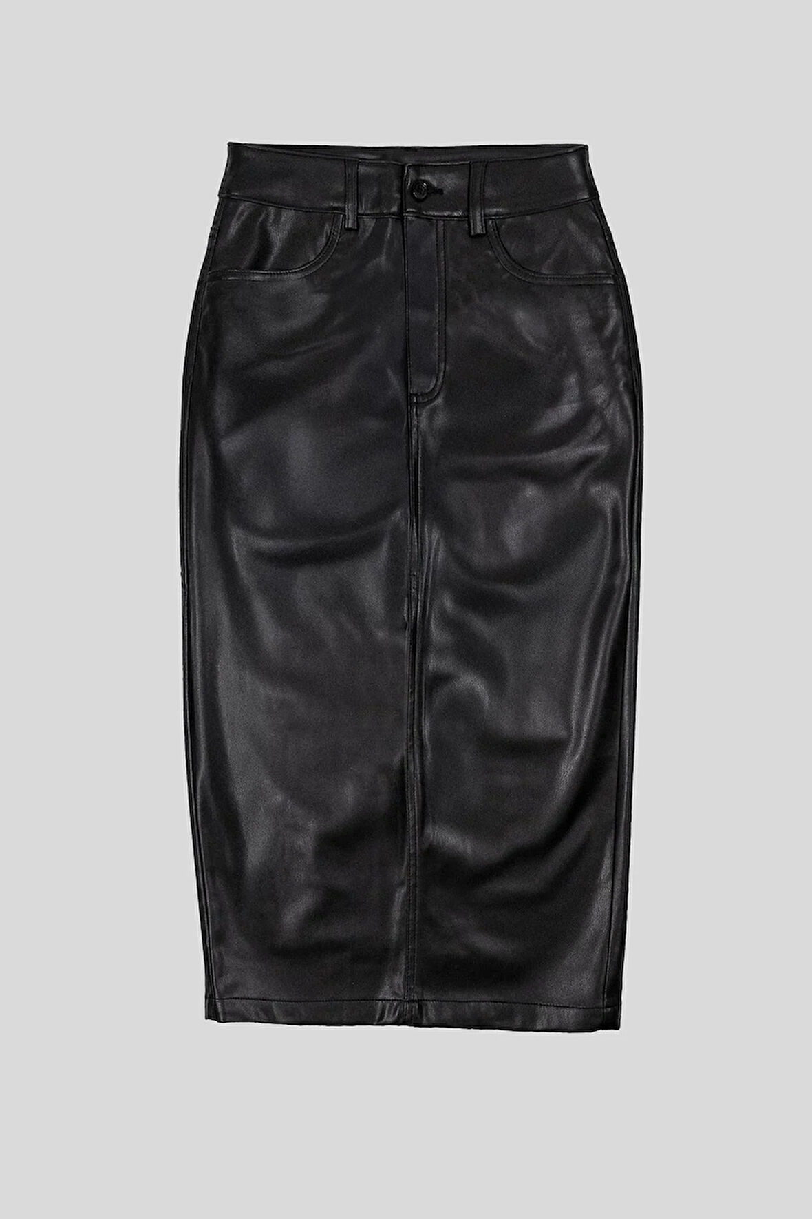 Deri Yırtmaçlı Kadın Etek