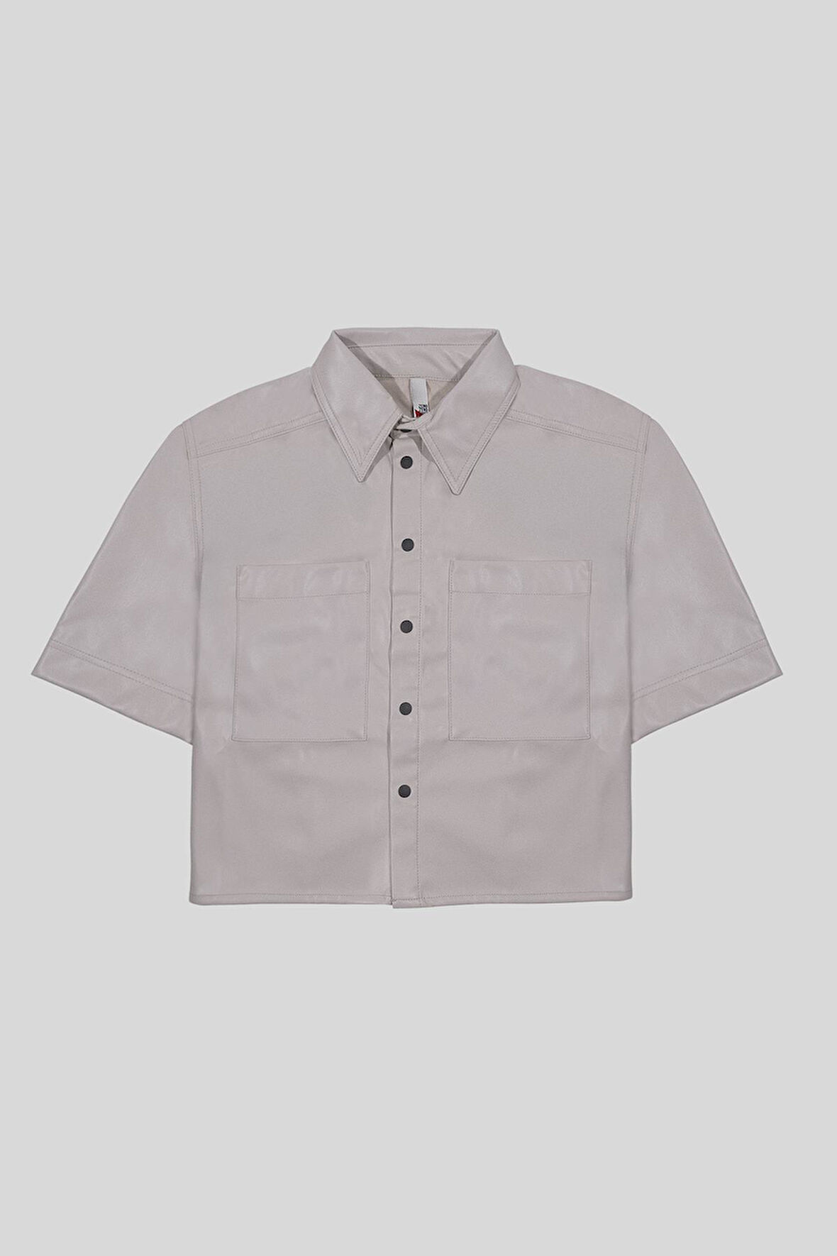 Kısa Kollu Cepli Deri Kadın Gömlek