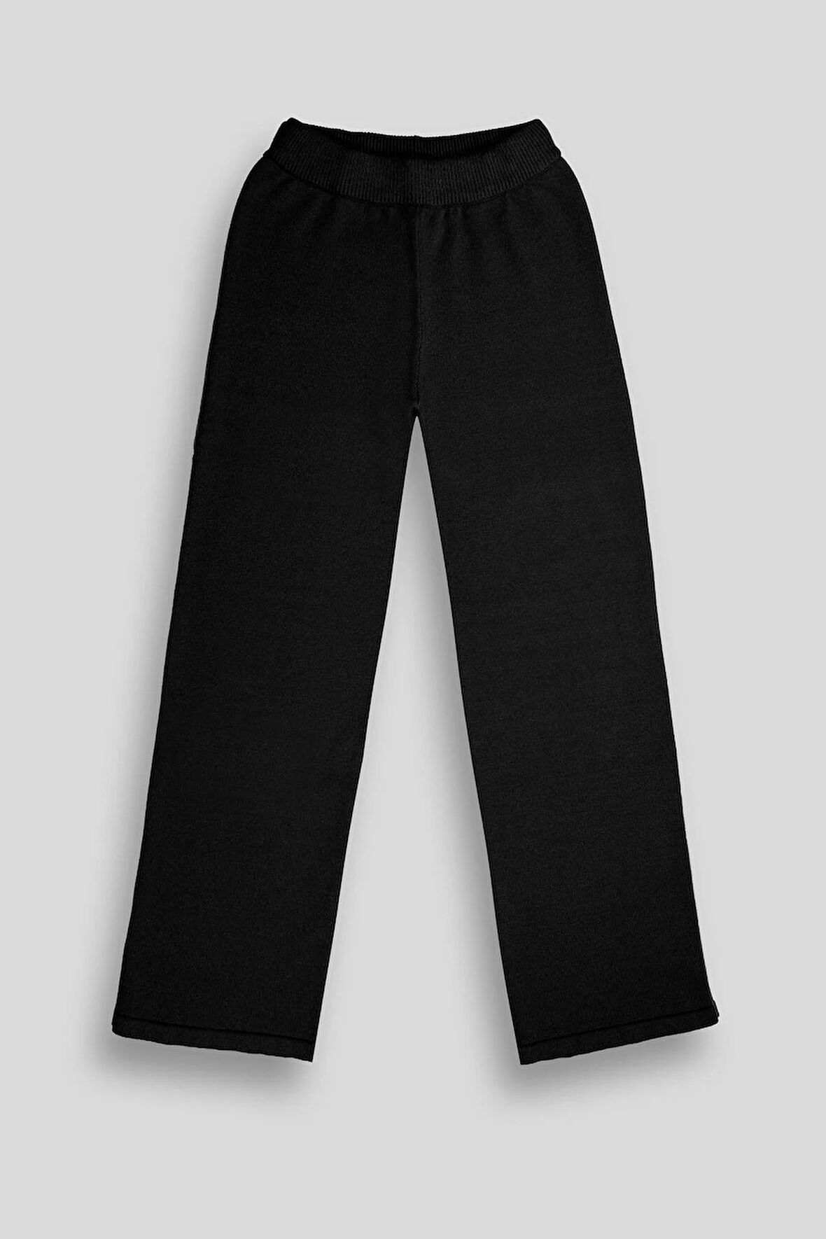 Beli Lastikli Wide Leg Örme Triko Kadın Pantolon